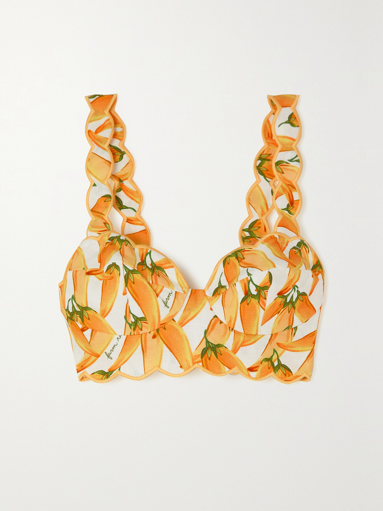 Farm Rio - Scalloped Printed Linen Bralette - Yellow