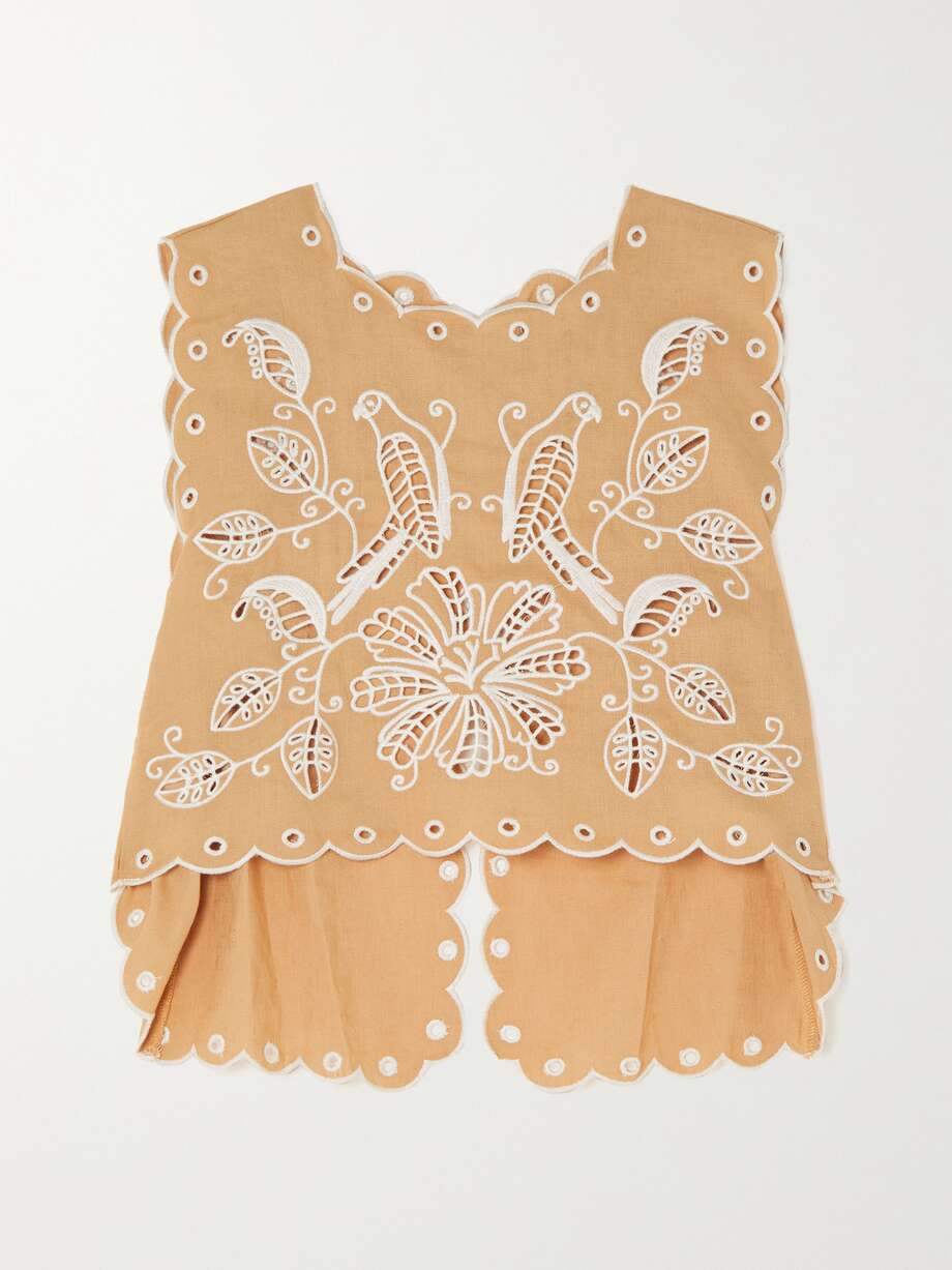 net-a-porter.com | Cropped scalloped broderie anglaise linen-blend top