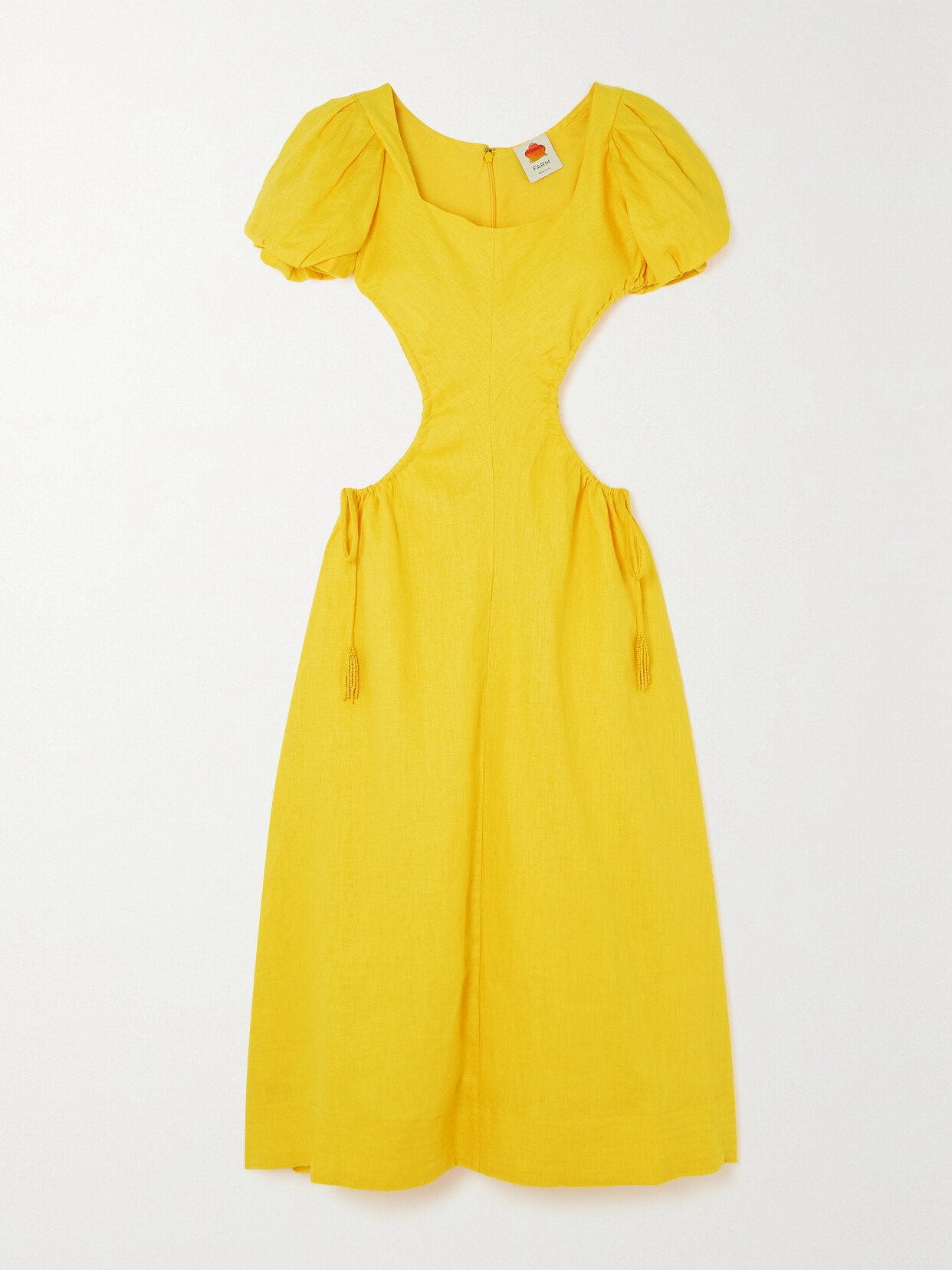 Farm Rio - Cutout Bead-embellished Linen Midi Dress - Yellow