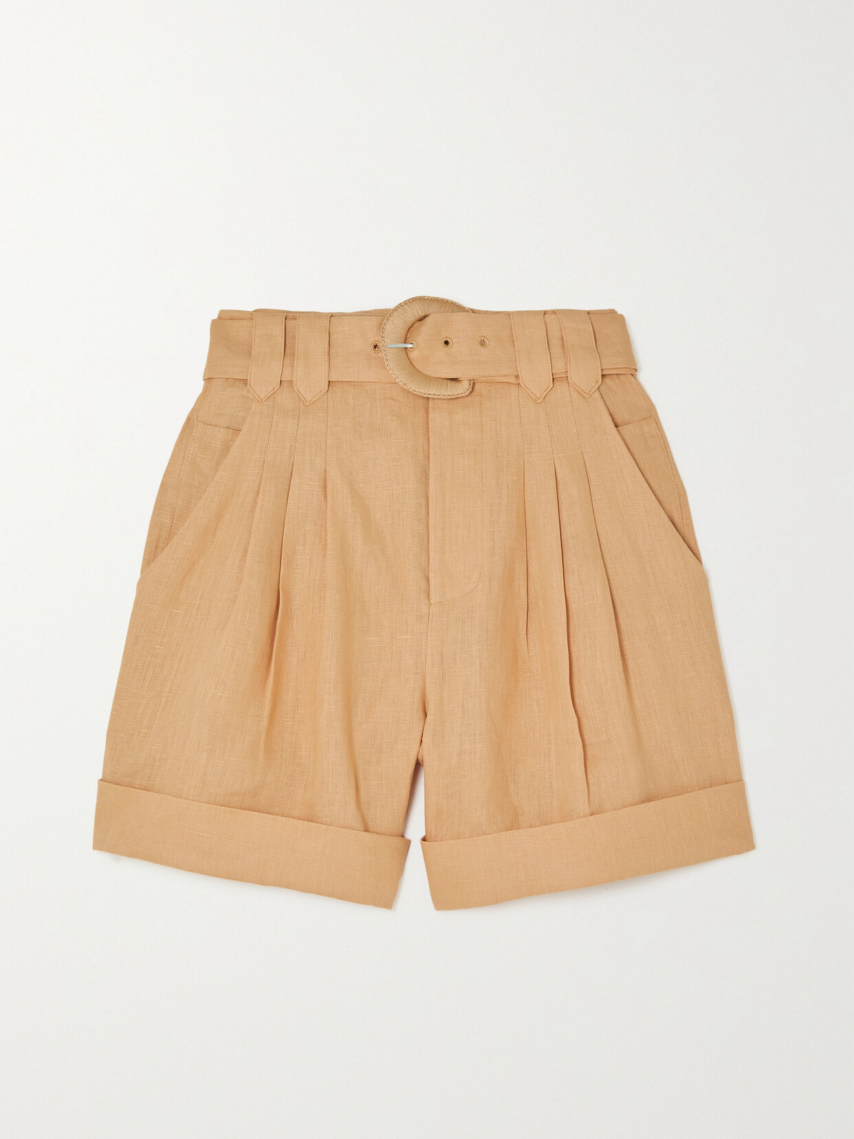 Farm Rio Belted Pleated Linen Shorts - Neutrals