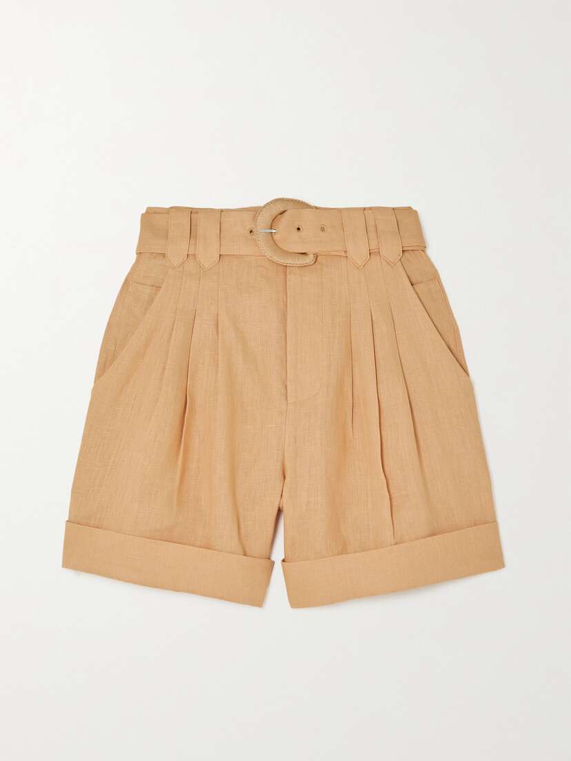 Farm Rio Belted Pleated Linen Shorts
