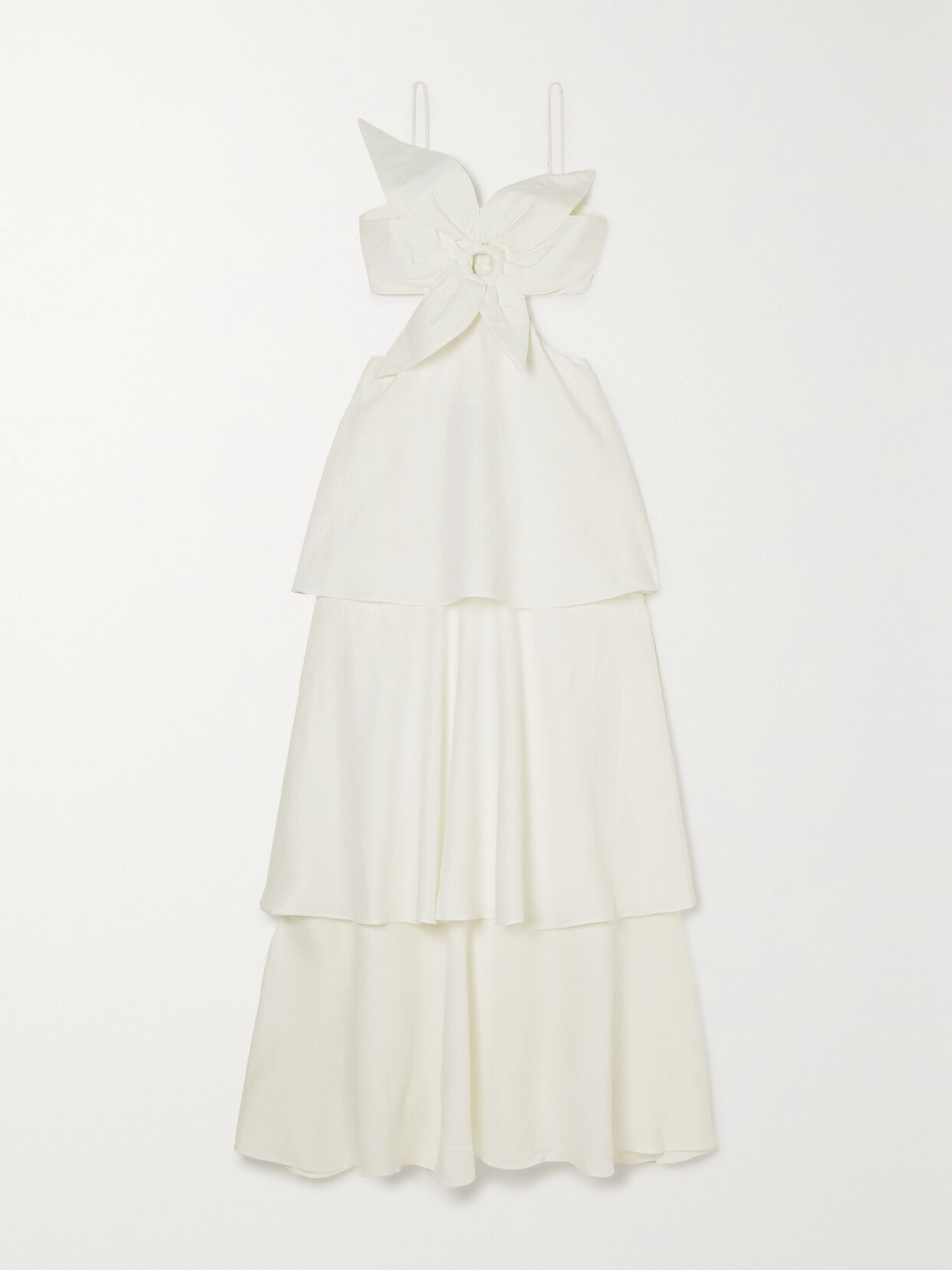 FARM RIO TIERED CUTOUT LINEN-BLEND MAXI DRESS