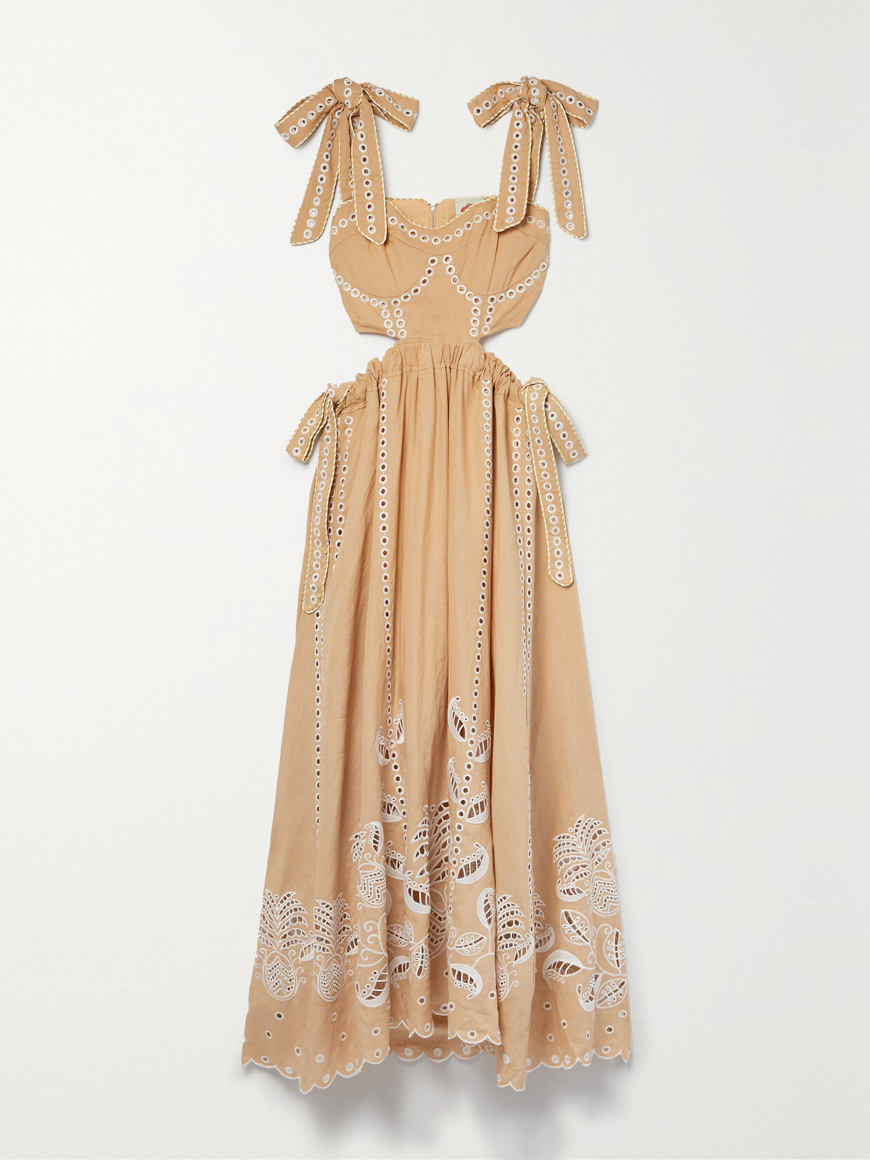 Farm Rio Open-back Scalloped Broderie Anglaise Linen-blend Midi Dress