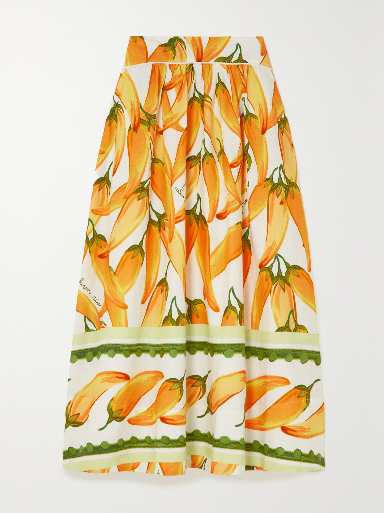 Farm Rio - Peppers Printed Linen-blend Maxi Skirt - Yellow