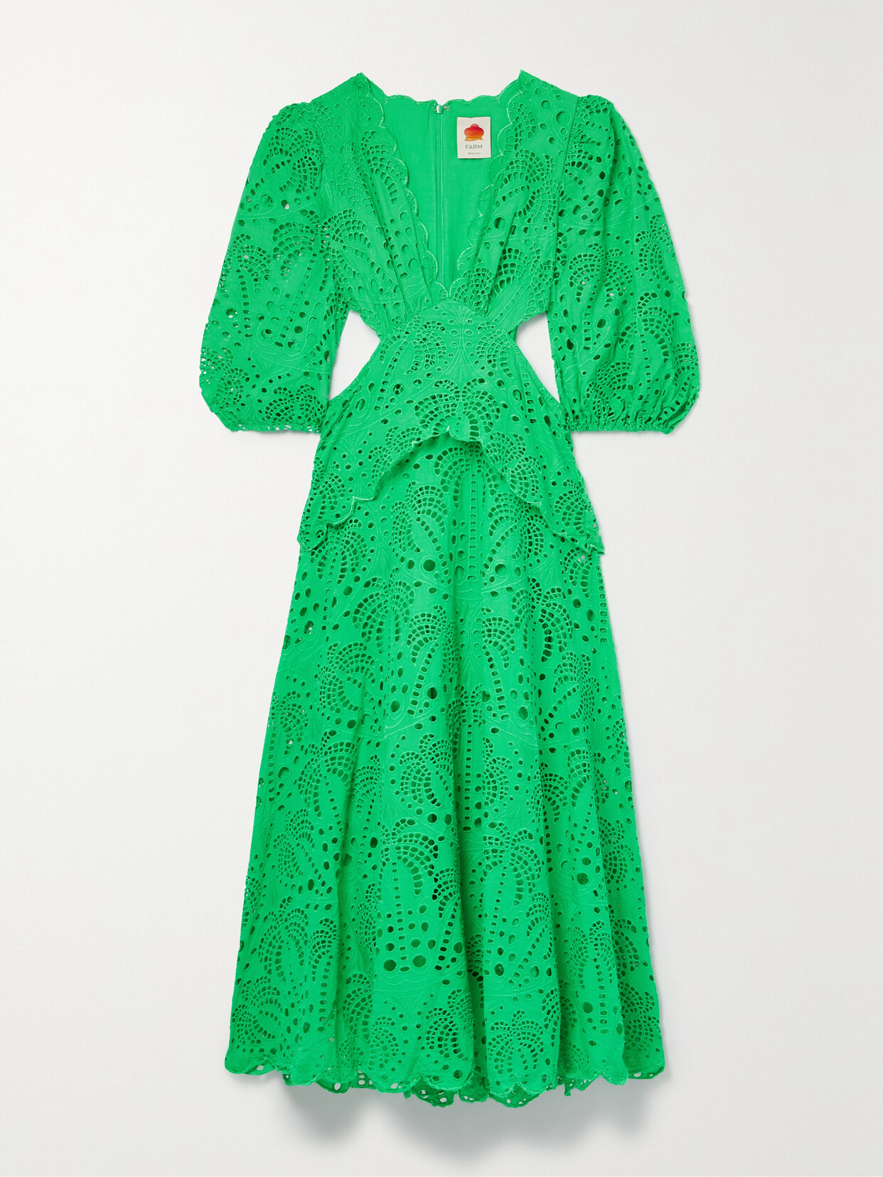 Farm Rio Cutout Broderie Anglaise Cotton-poplin Midi Dress
