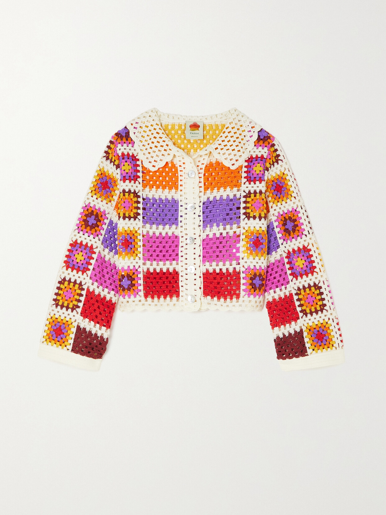 Farm Rio - Striped Crochet-knit Cardigan - Pink