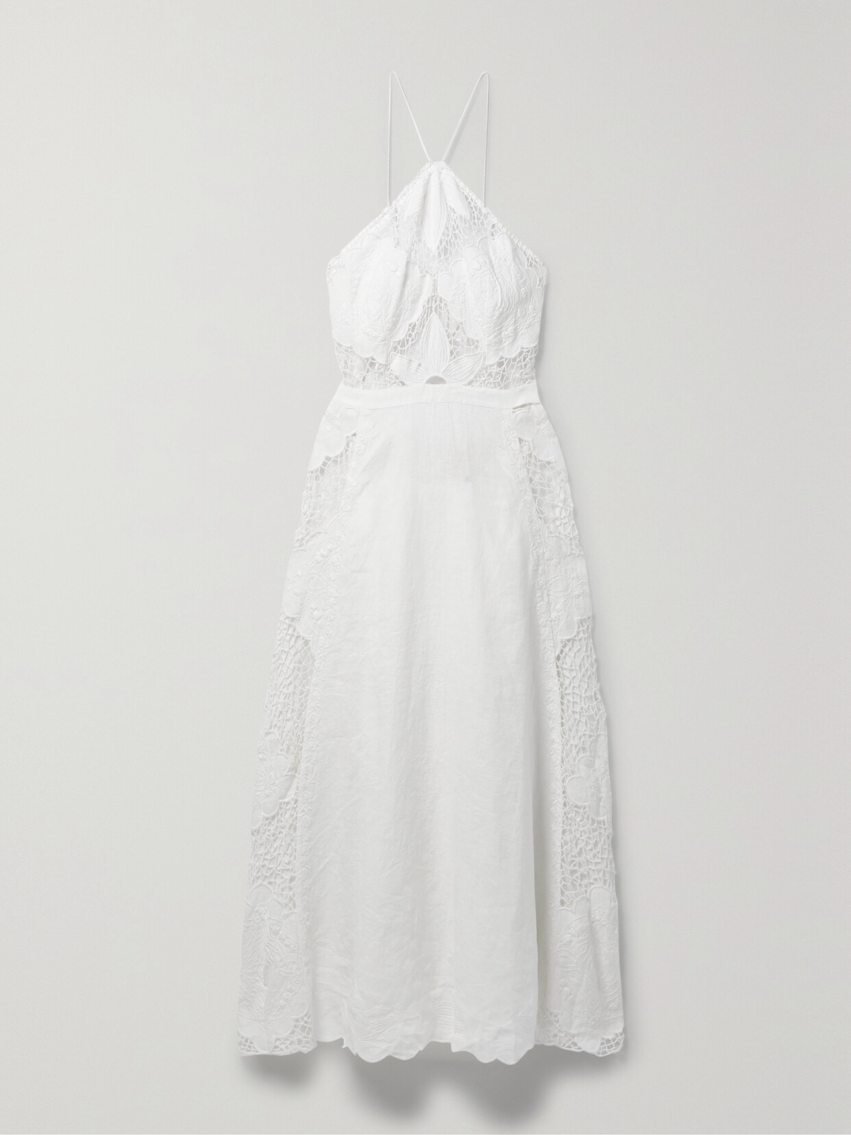 Farm Rio - Embroidered Crochet-trimmed Linen Midi Dress - White