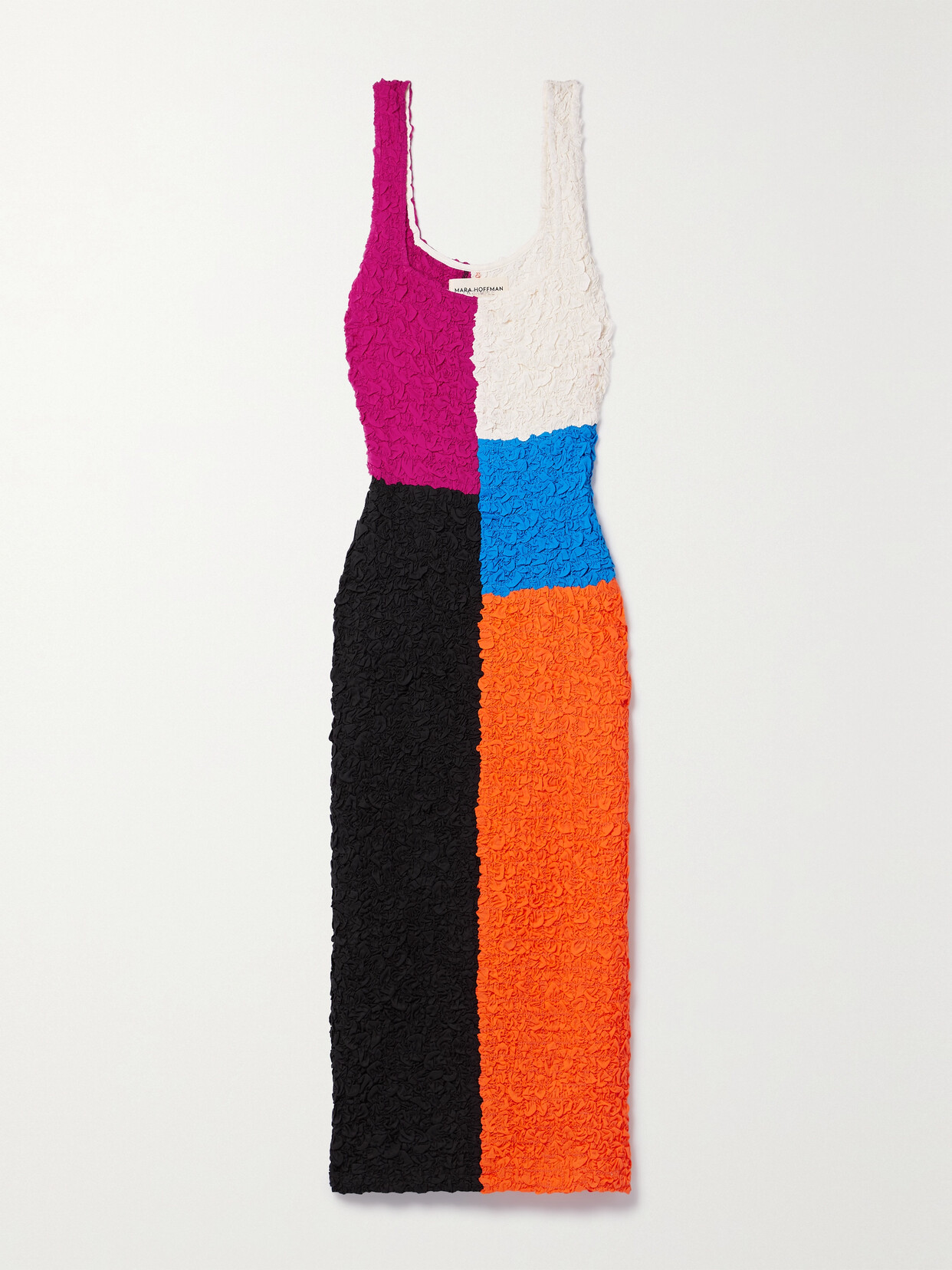 MARA HOFFMAN + NET SUSTAIN MISHA COLOR-BLOCK POPCORN MODAL MIDI DRESS