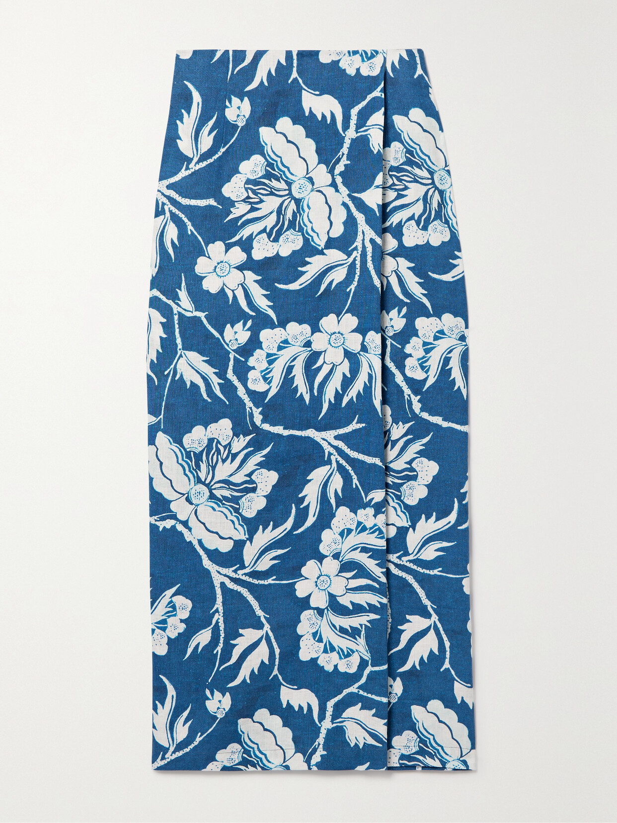 MARA HOFFMAN + NET SUSTAIN SUNJA WRAP-EFFECT FLORAL-PRINT HEMP MIDI SKIRT