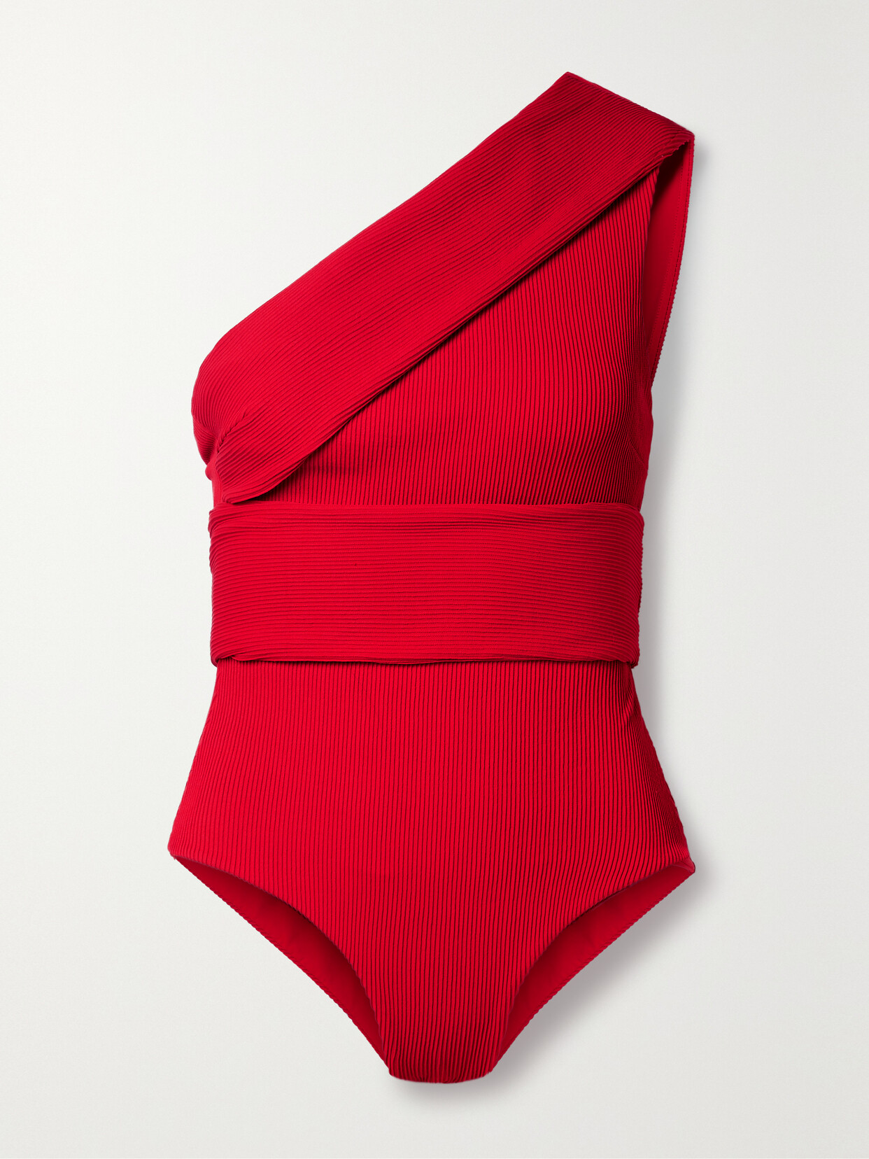 Haight Maria One-shoulder Ribbed Swimsuit In Red