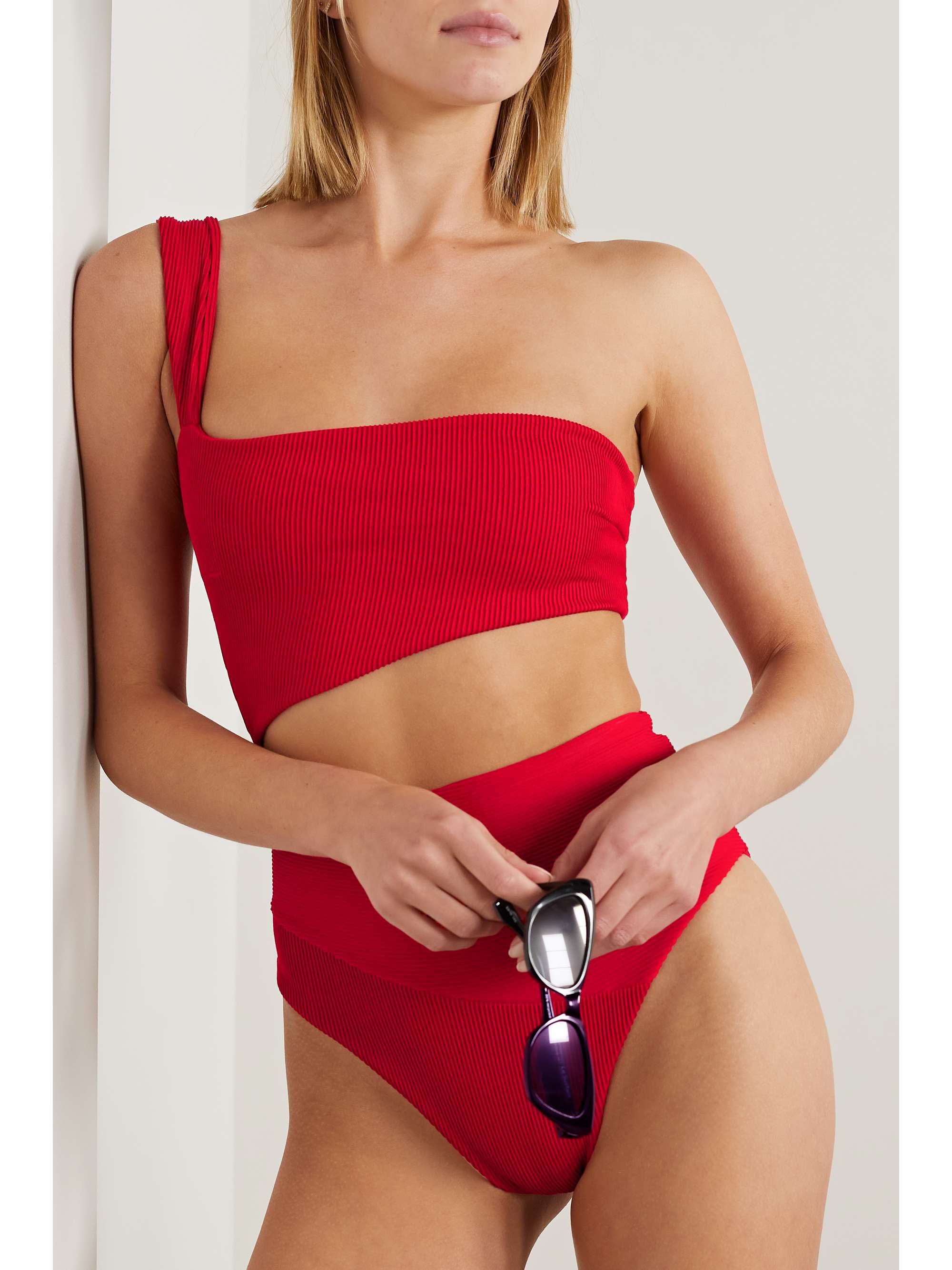 HAIGHT Iu one-shoulder cutout ribbed swimsuit