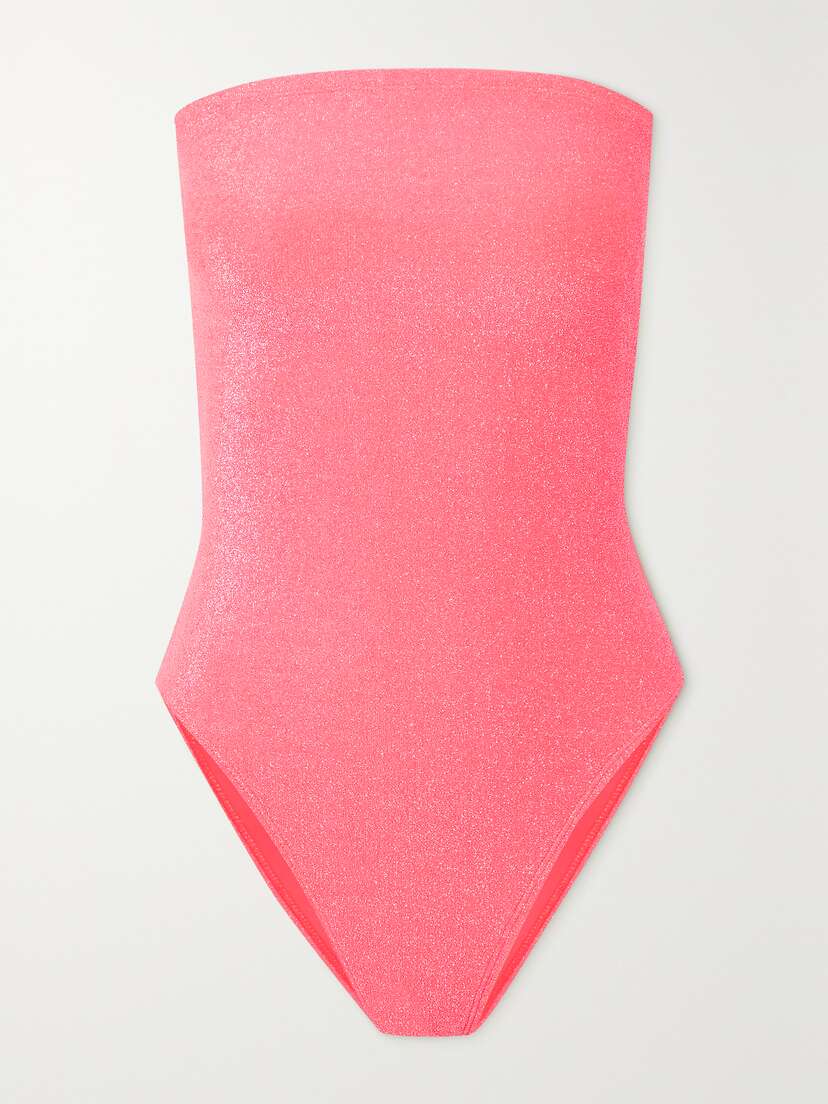 GOOD AMERICAN Sparkle Strapless Metallic Neon Swimsuit