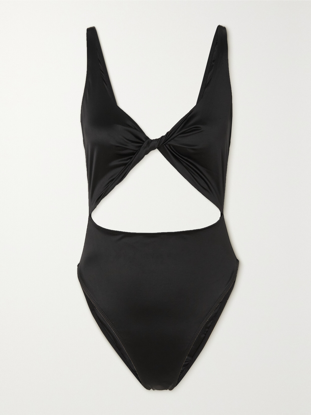 Good American Twist-front Cutout Stretch-satin Swimsuit In Black