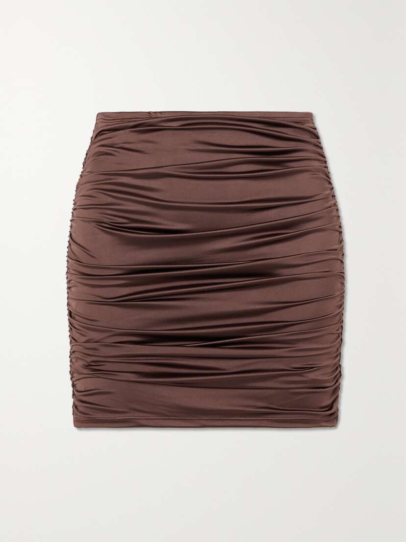 GOOD AMERICAN Ruched Stretch-satin Mini Skirt