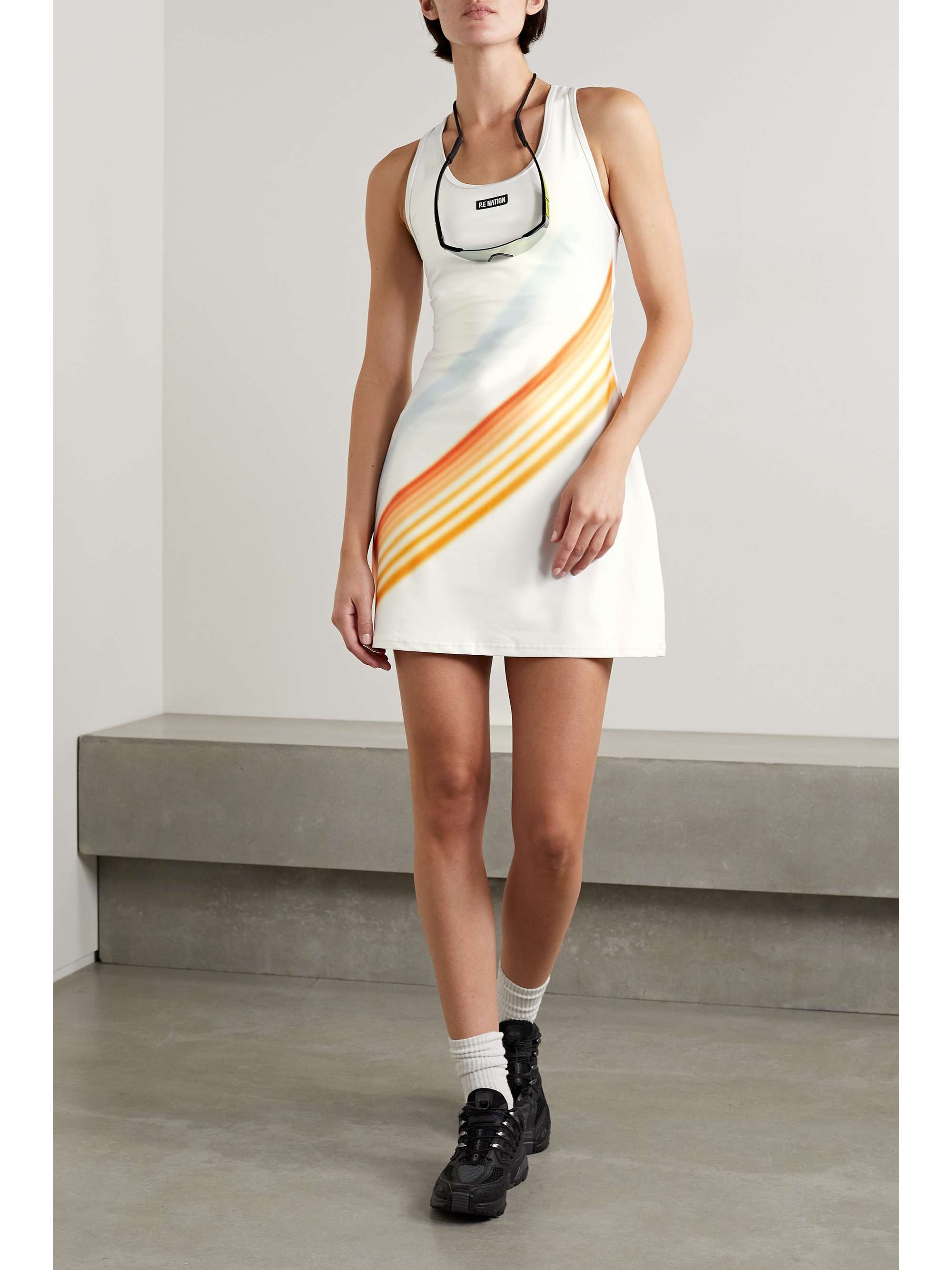 P.E NATION Wave Form cutout printed stretch recycled-jersey tennis dress