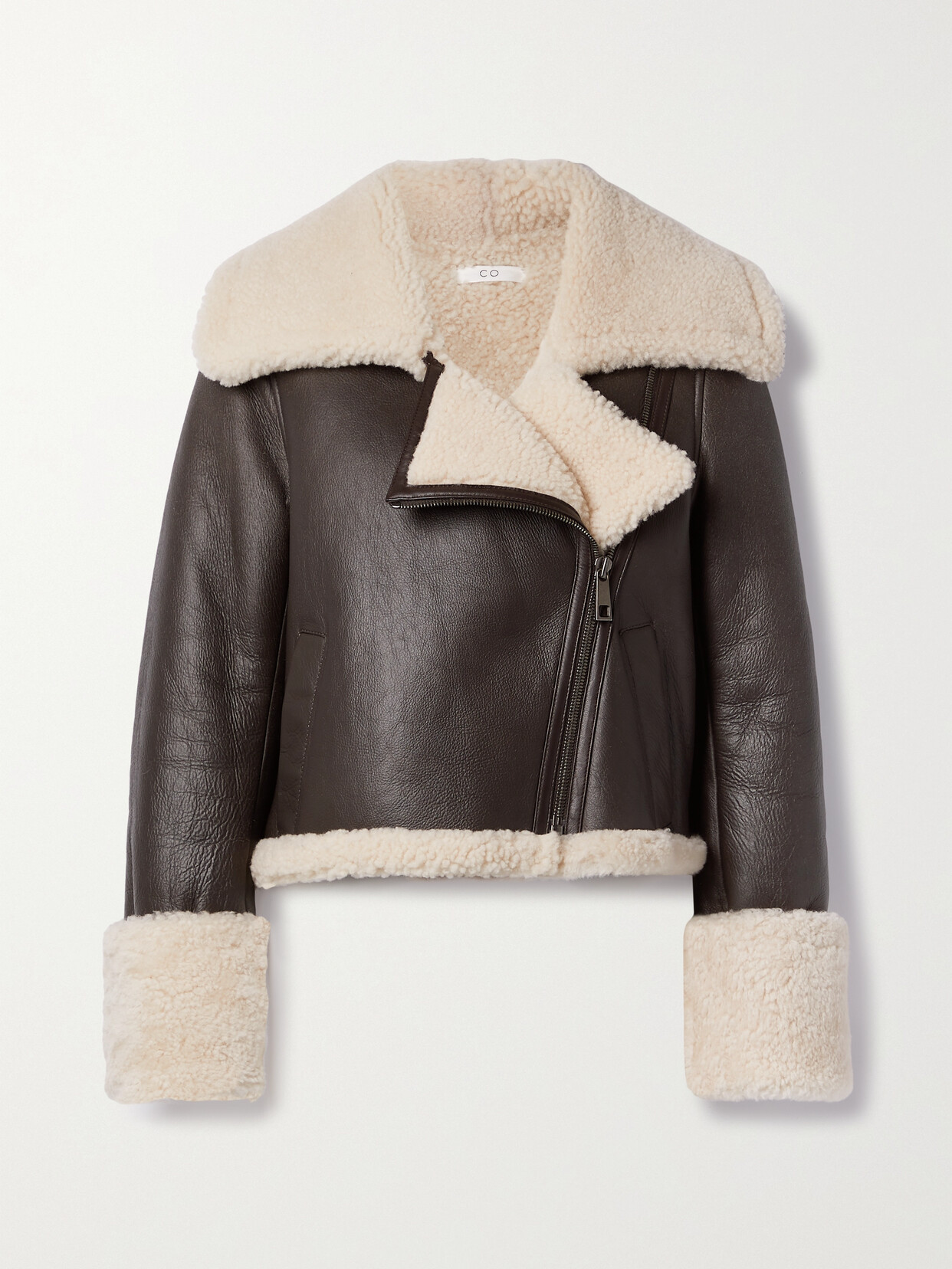 Co - Cropped Shearling Jacket - Brown