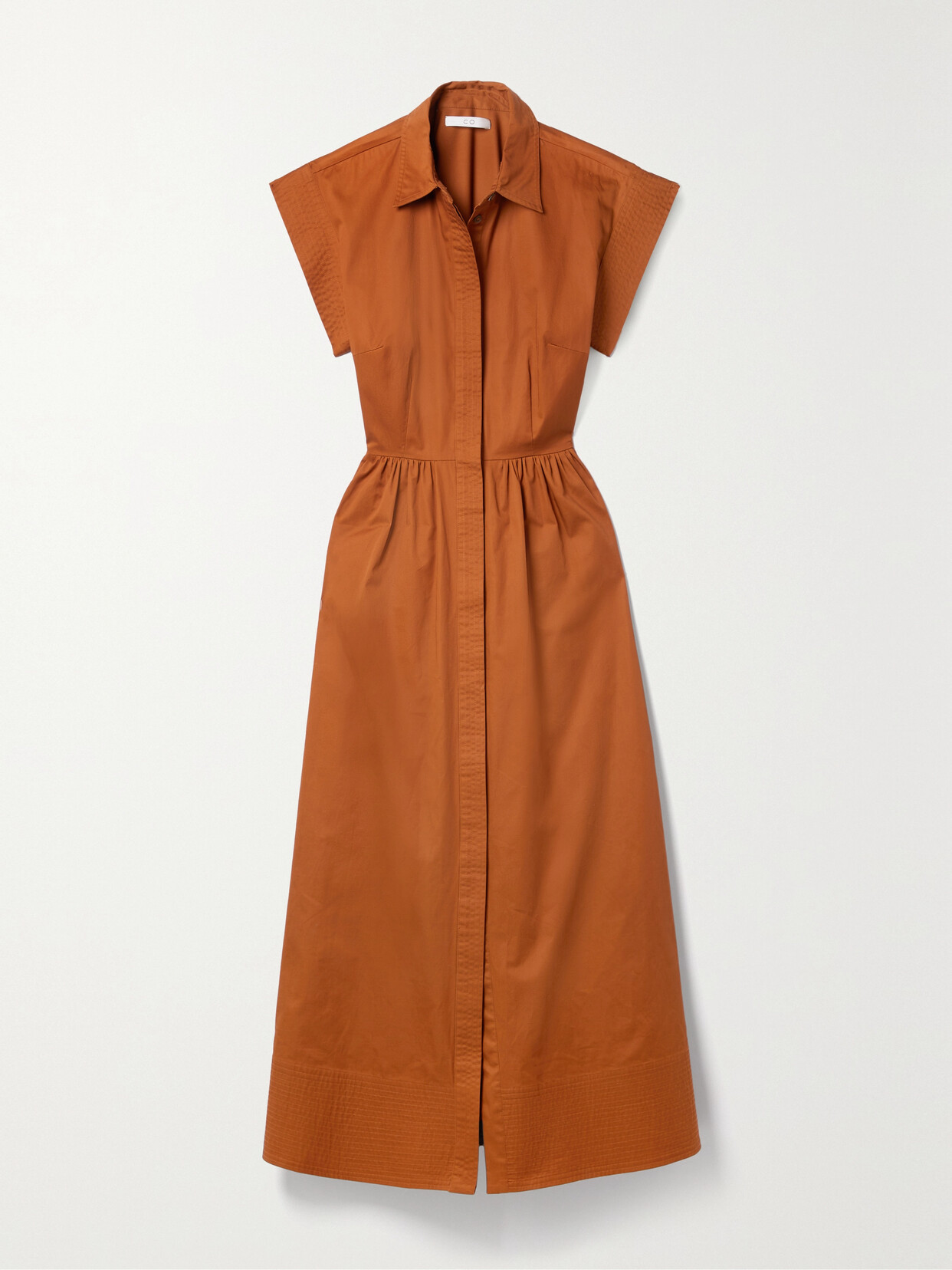 Co - Gathered Cotton-poplin Midi Shirt Dress - Brown