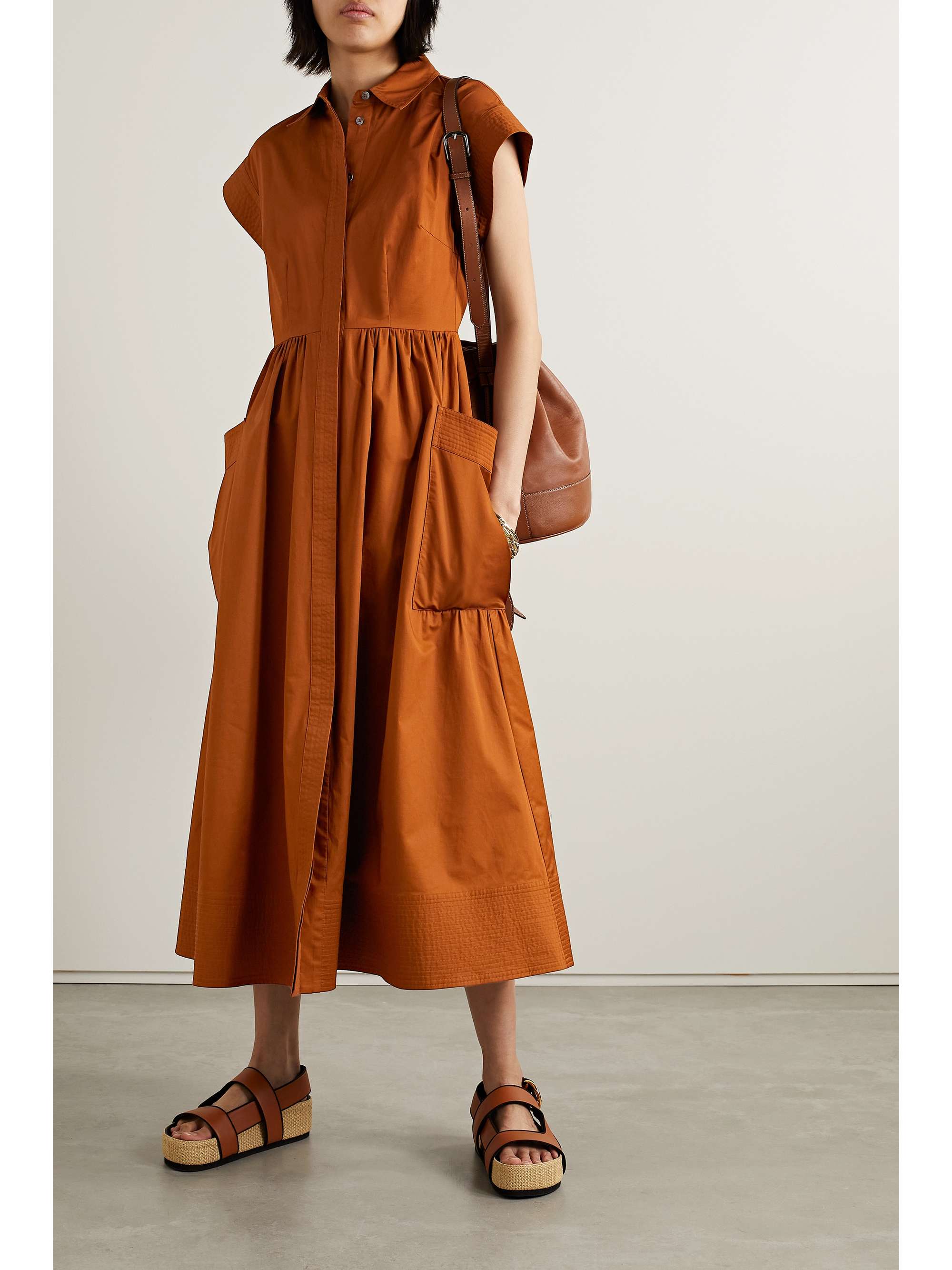 CO Gathered cottonpoplin midi shirt dress NETAPORTER