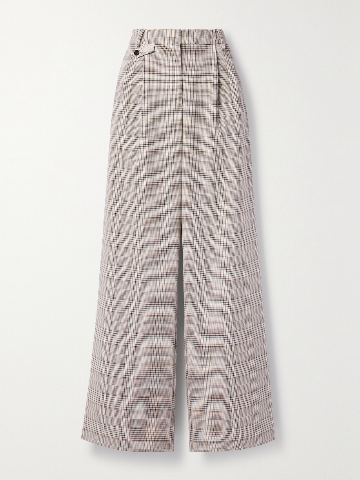 Co - Pleated Checked Twill Wide-leg Pants - Brown