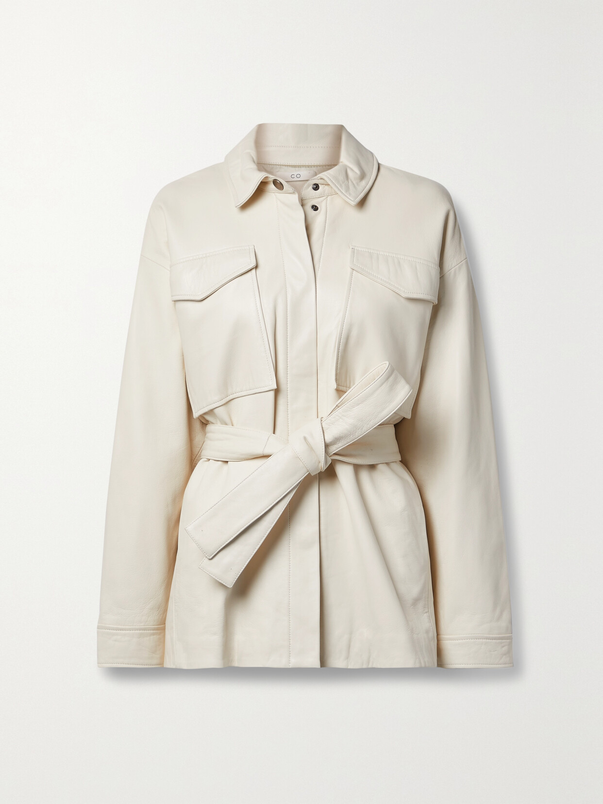 Co Belted Leather Jacket - Ivory