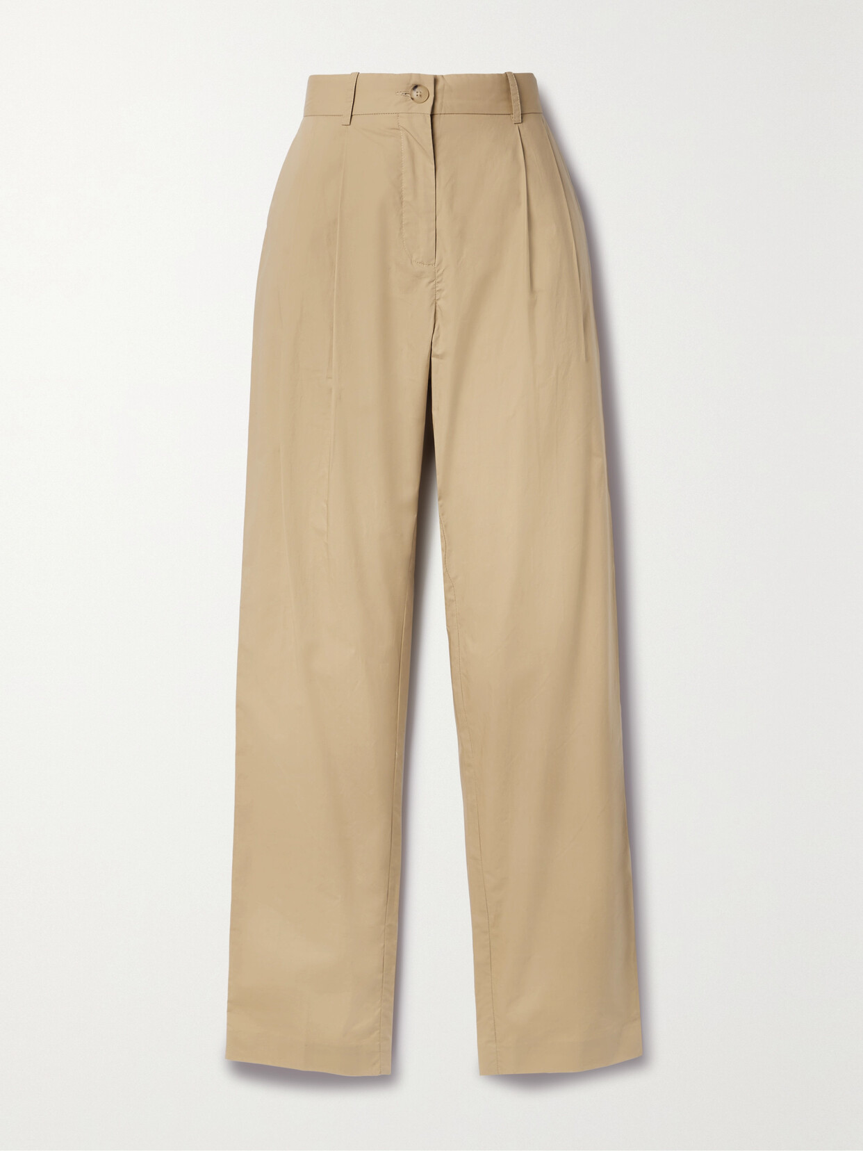 Co - Pleated Cotton-poplin Straight-leg Pants - Neutrals