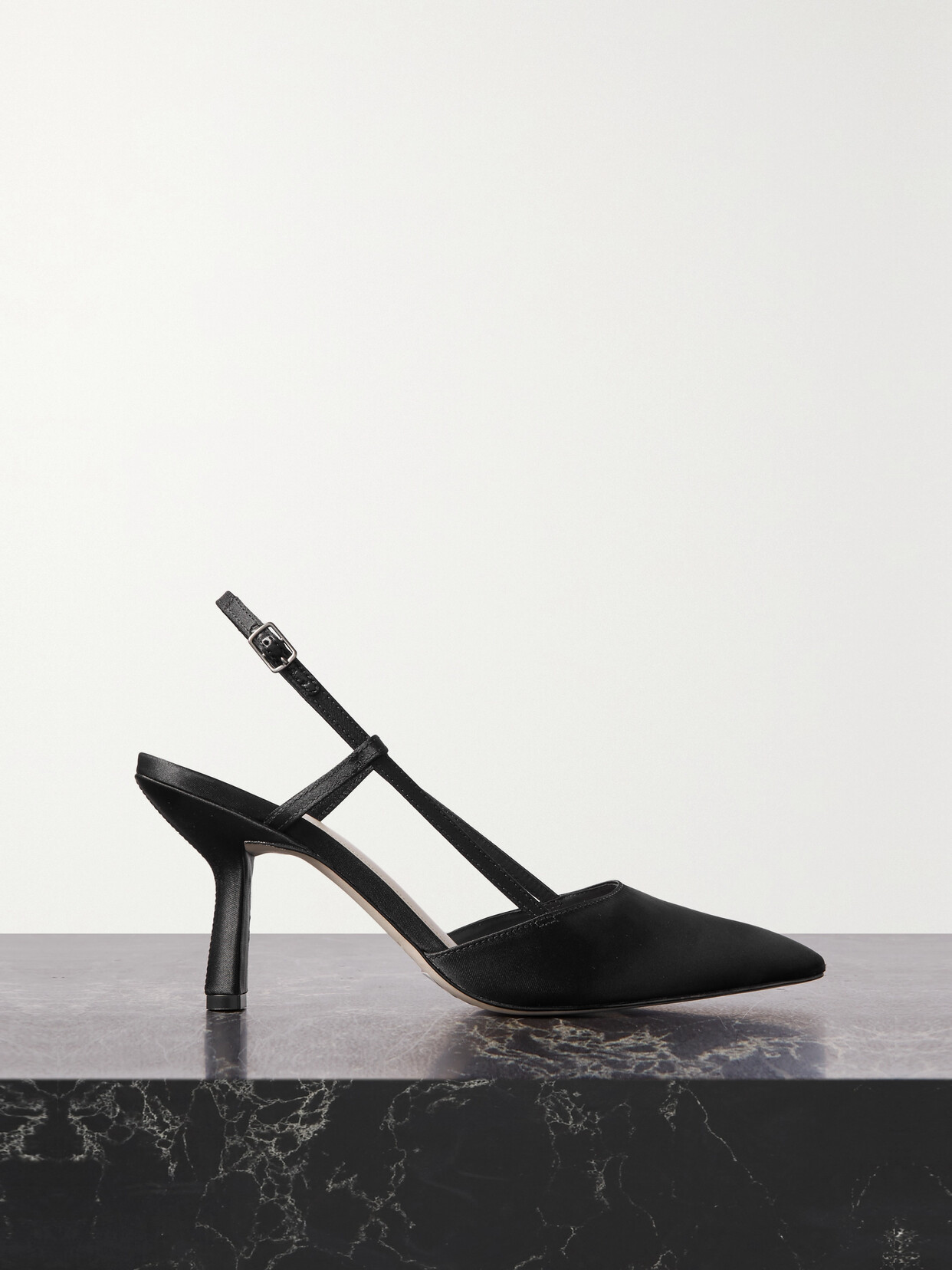 Porte & Paire - Satin Slingback Pumps - Black