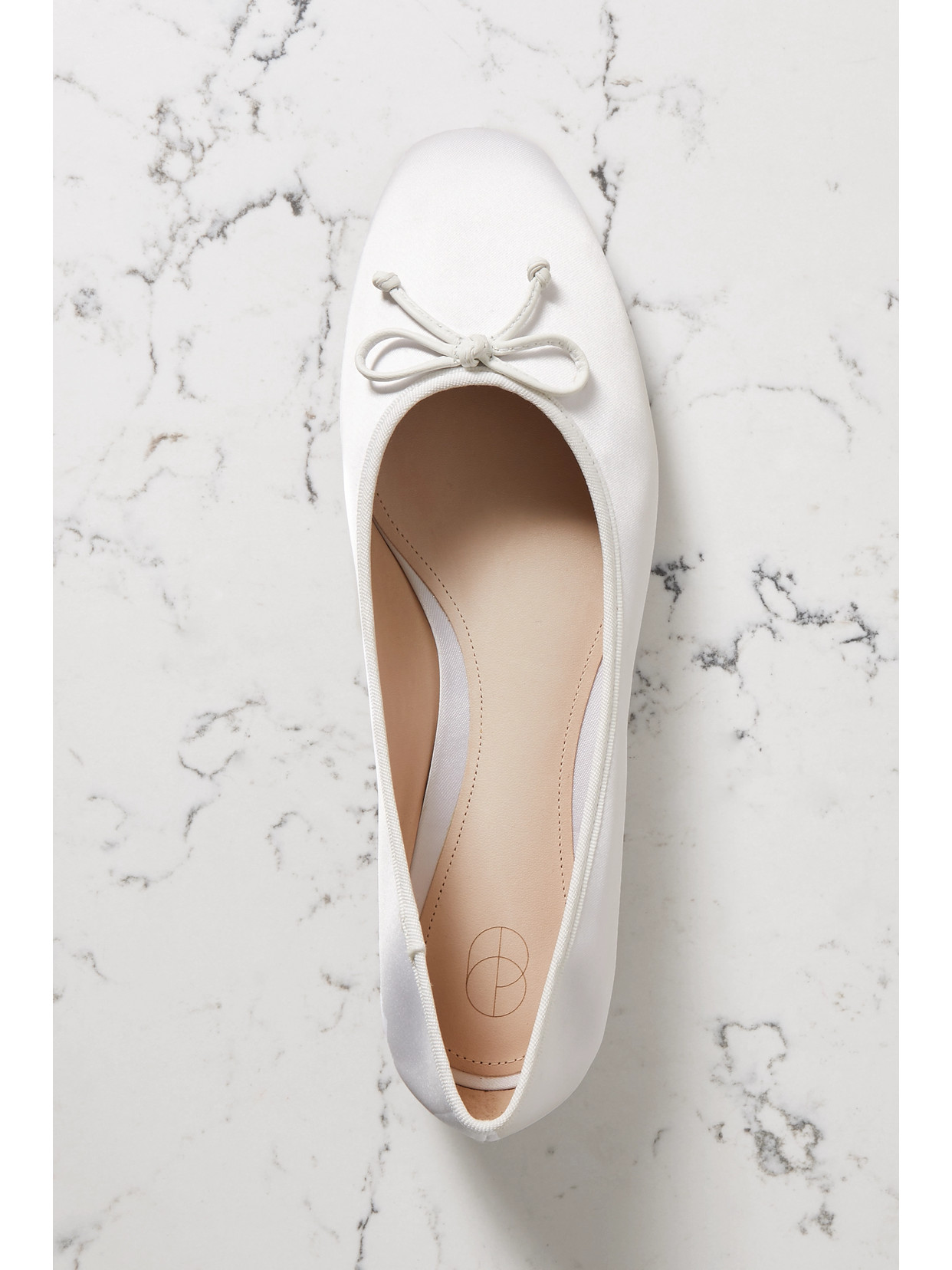Porte & Paire Bow-embellished Satin Ballet Flats In White