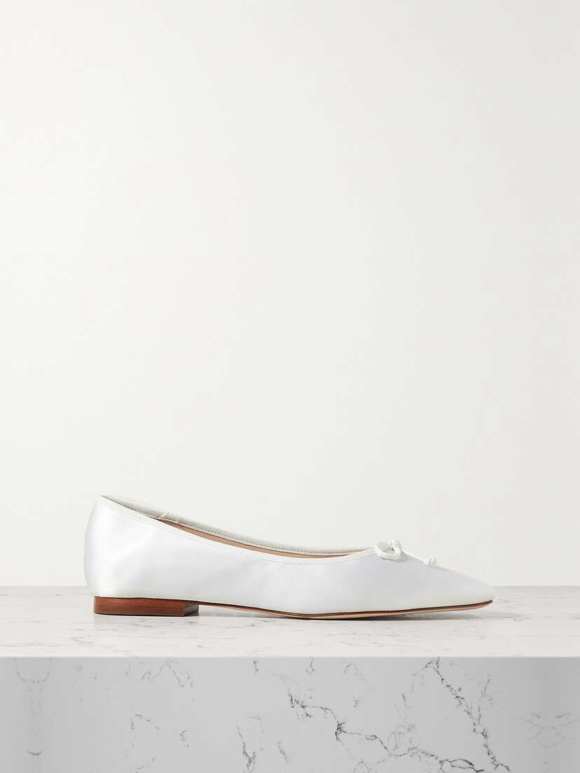Porte & Paire Bow-embellished Satin Ballet Flats