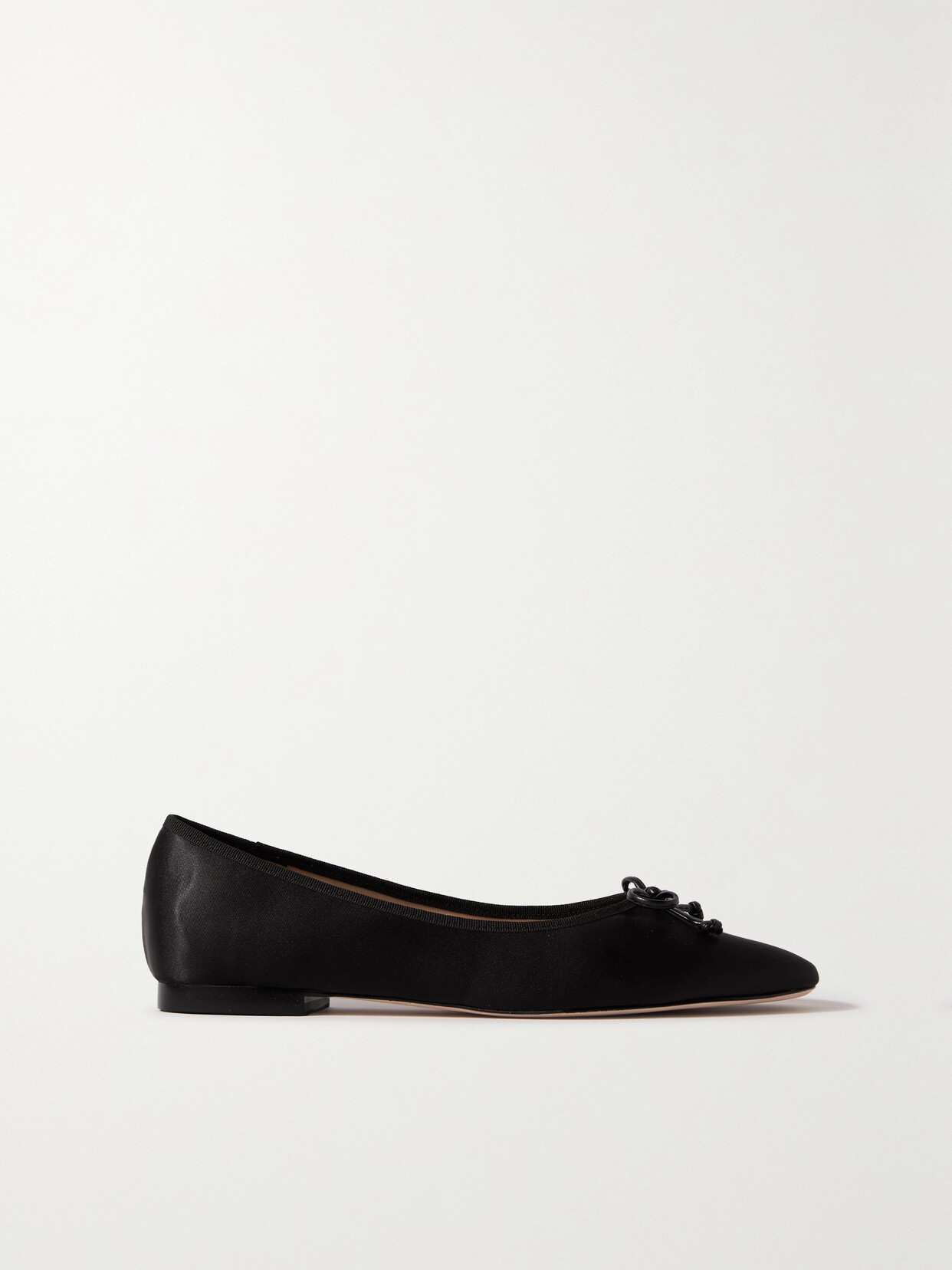 Porte & Paire - Bow-embellished Leather-trimmed Satin Ballet Flats - Black