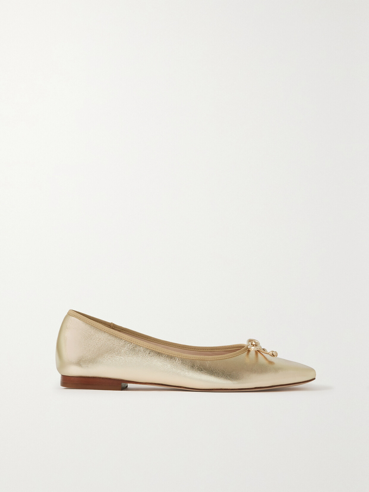 Porte & Paire - Bow-embellished Metallic Leather Ballet Flats - Gold