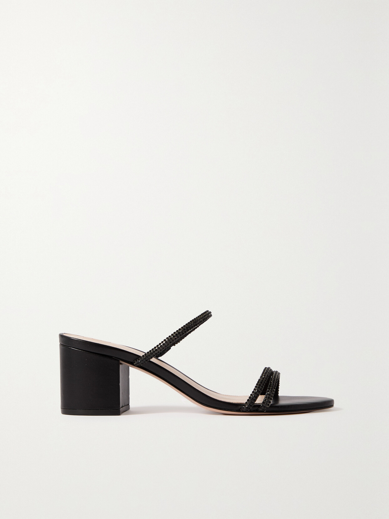 Porte & Paire - Crystal-embellished Leather Mules - Black