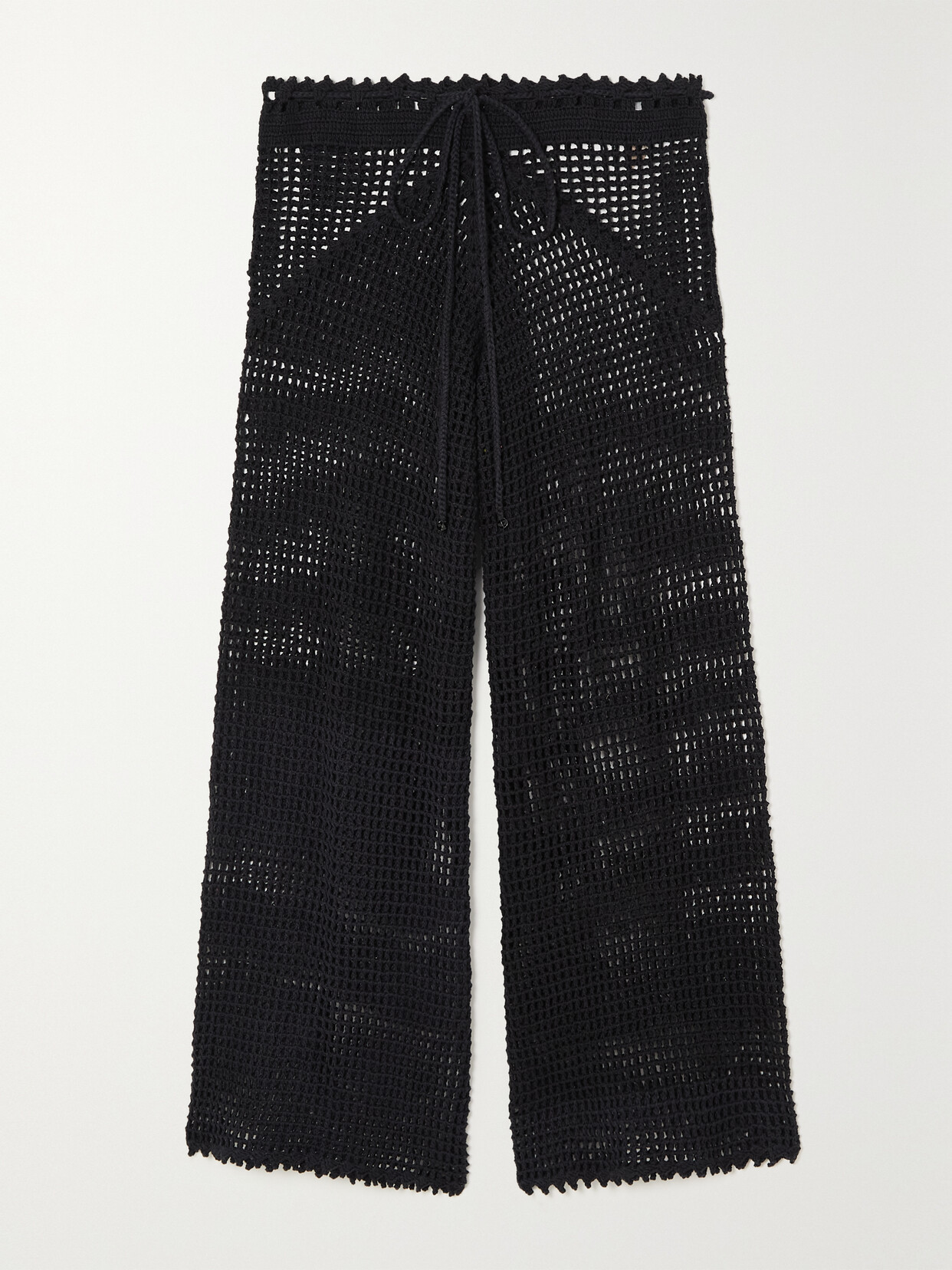 Alix Pinho + Net Sustain Araxá Crocheted Cotton Wide-leg Pants In Black