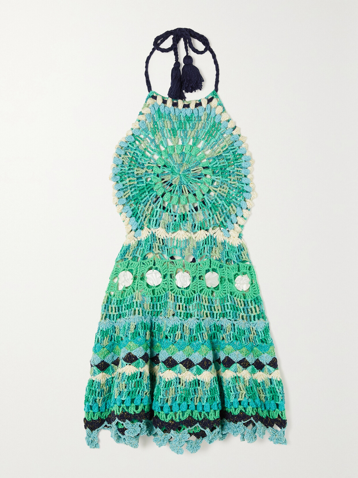 Alix Pinho Embellished Crocheted Mini Dress In Green