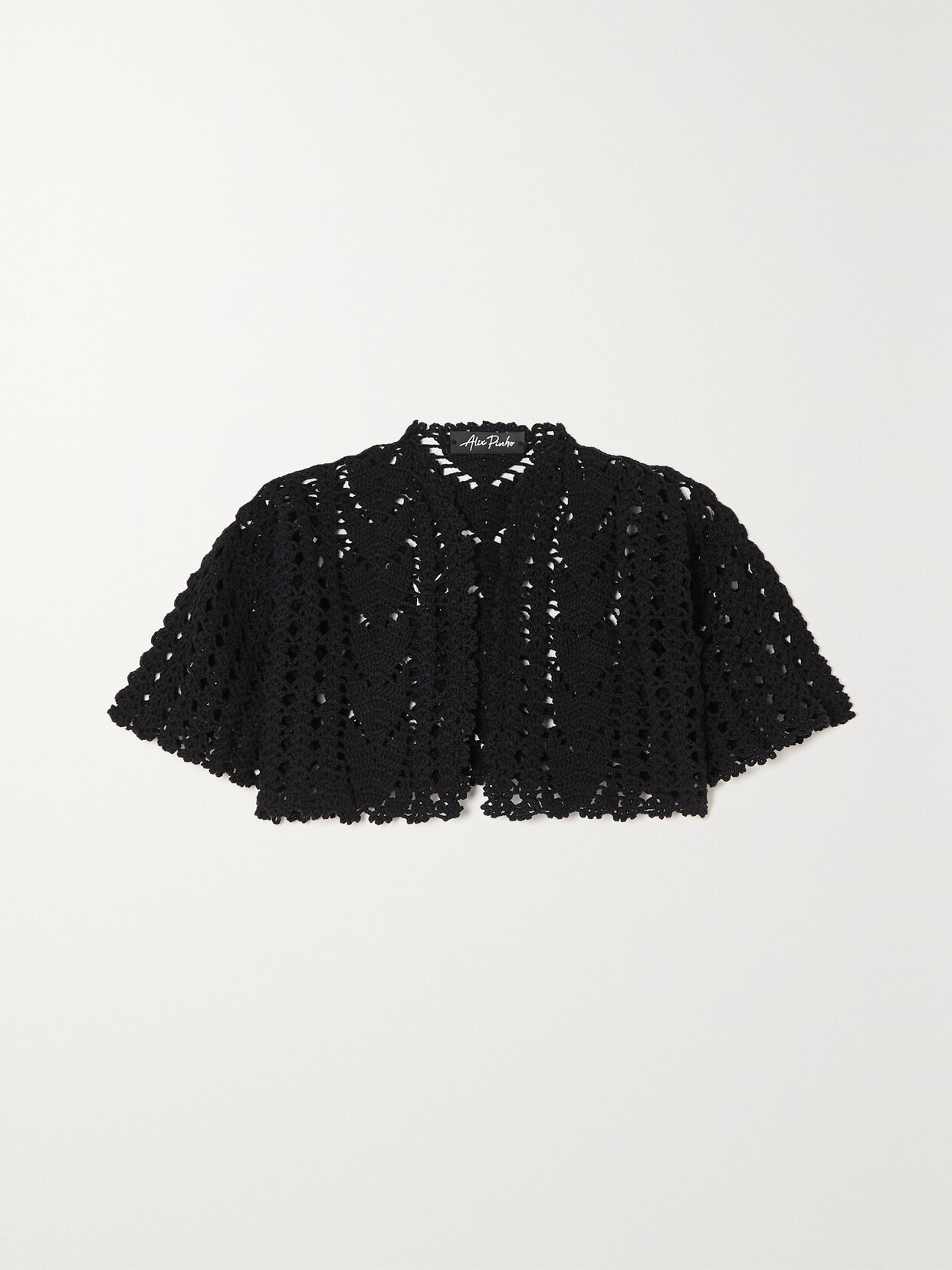 Alix Pinho Cropped Crocheted Cotton Cardigan In Black