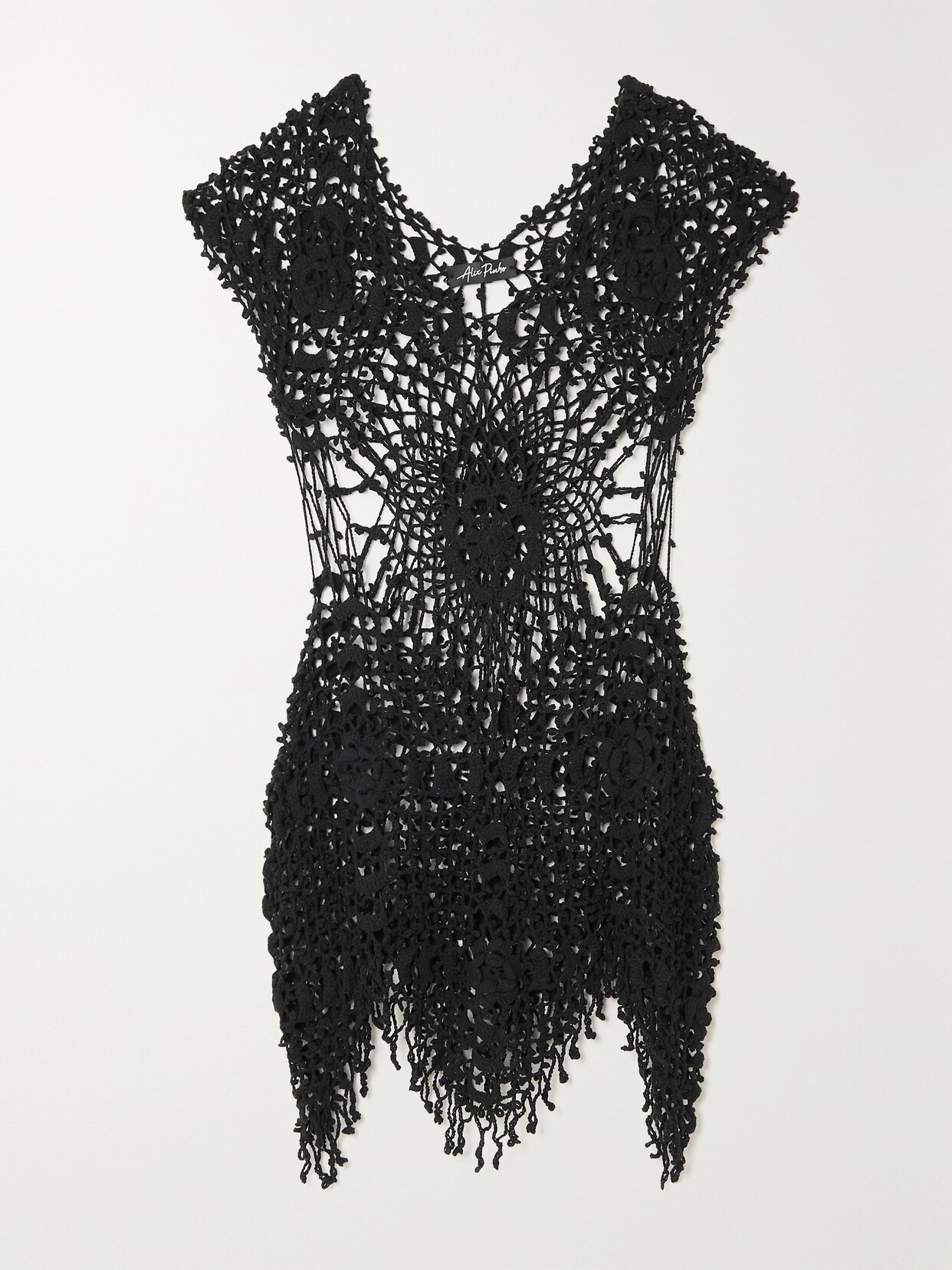 Alix Pinho Yell Crocheted-cotton Mini Dress In Black