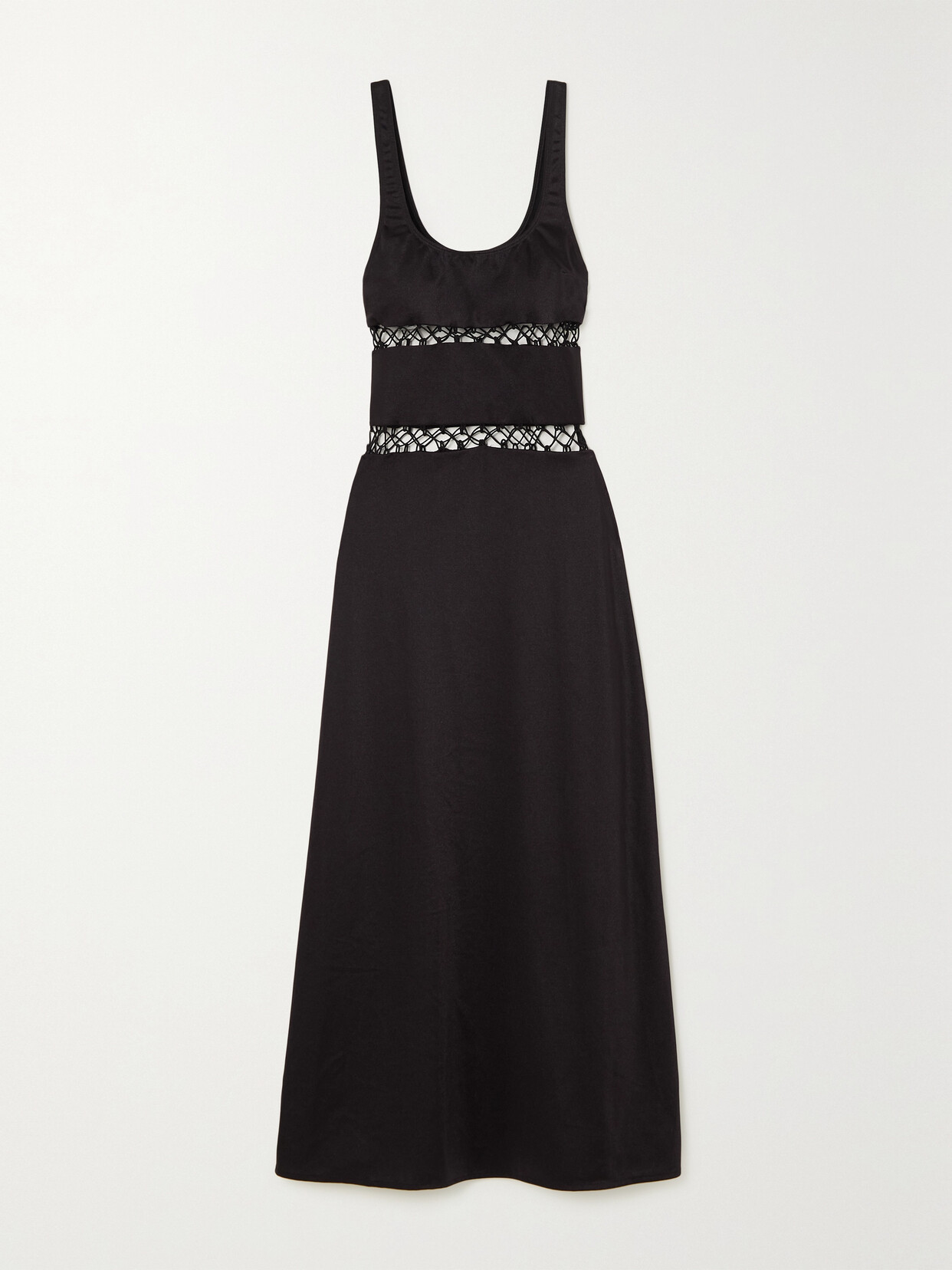 Leslie Amon Donatella Crochet-trimmed Stretch-jersey Maxi Dress - Black