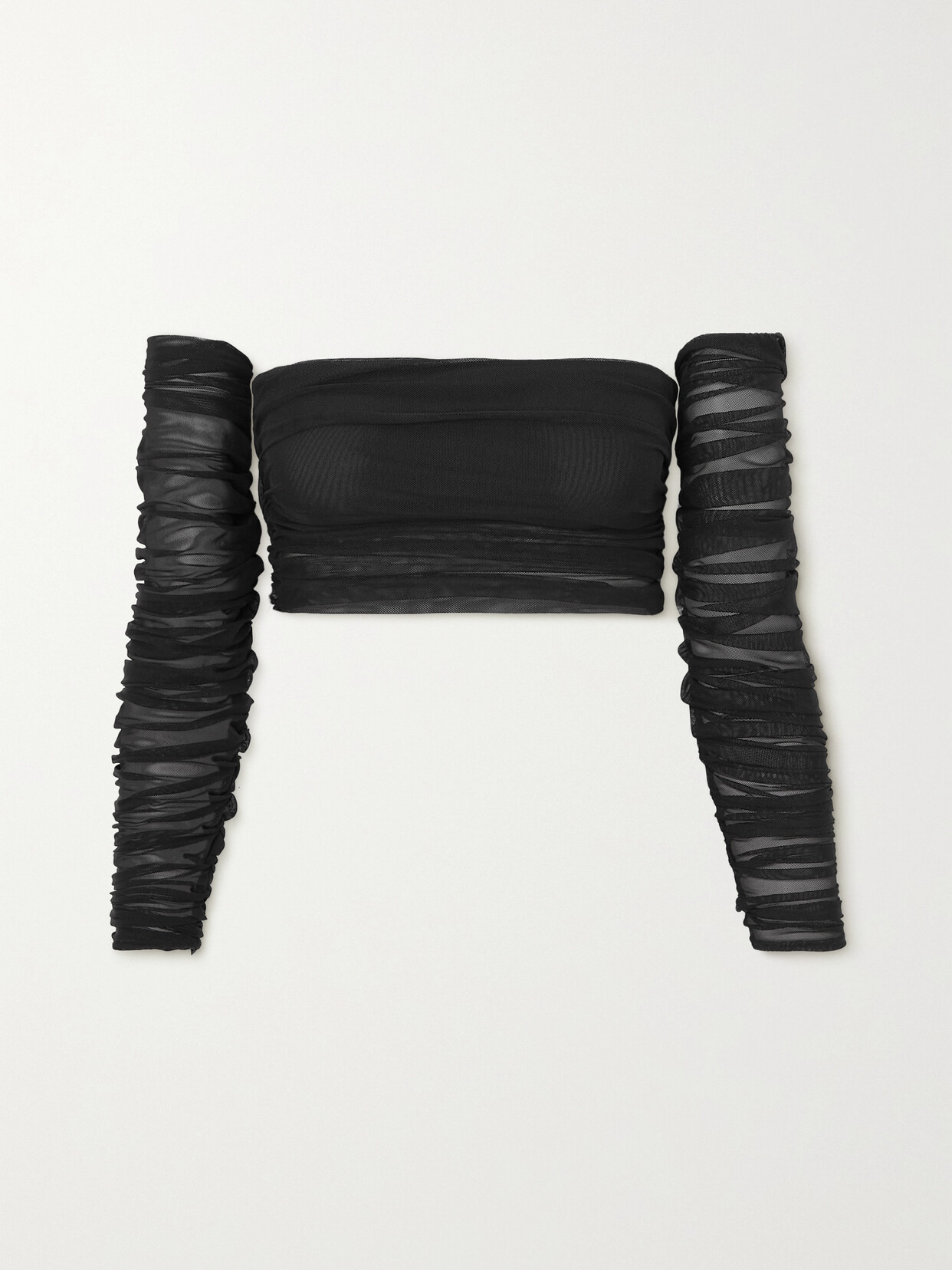 Leslie Amon Medusa Strapless Cropped Stretch-mesh Top - Black