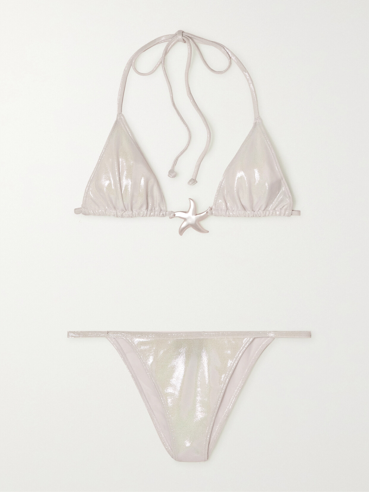 Leslie Amon - Star Embellished Iridescent Stretch Triangle Bikini - White