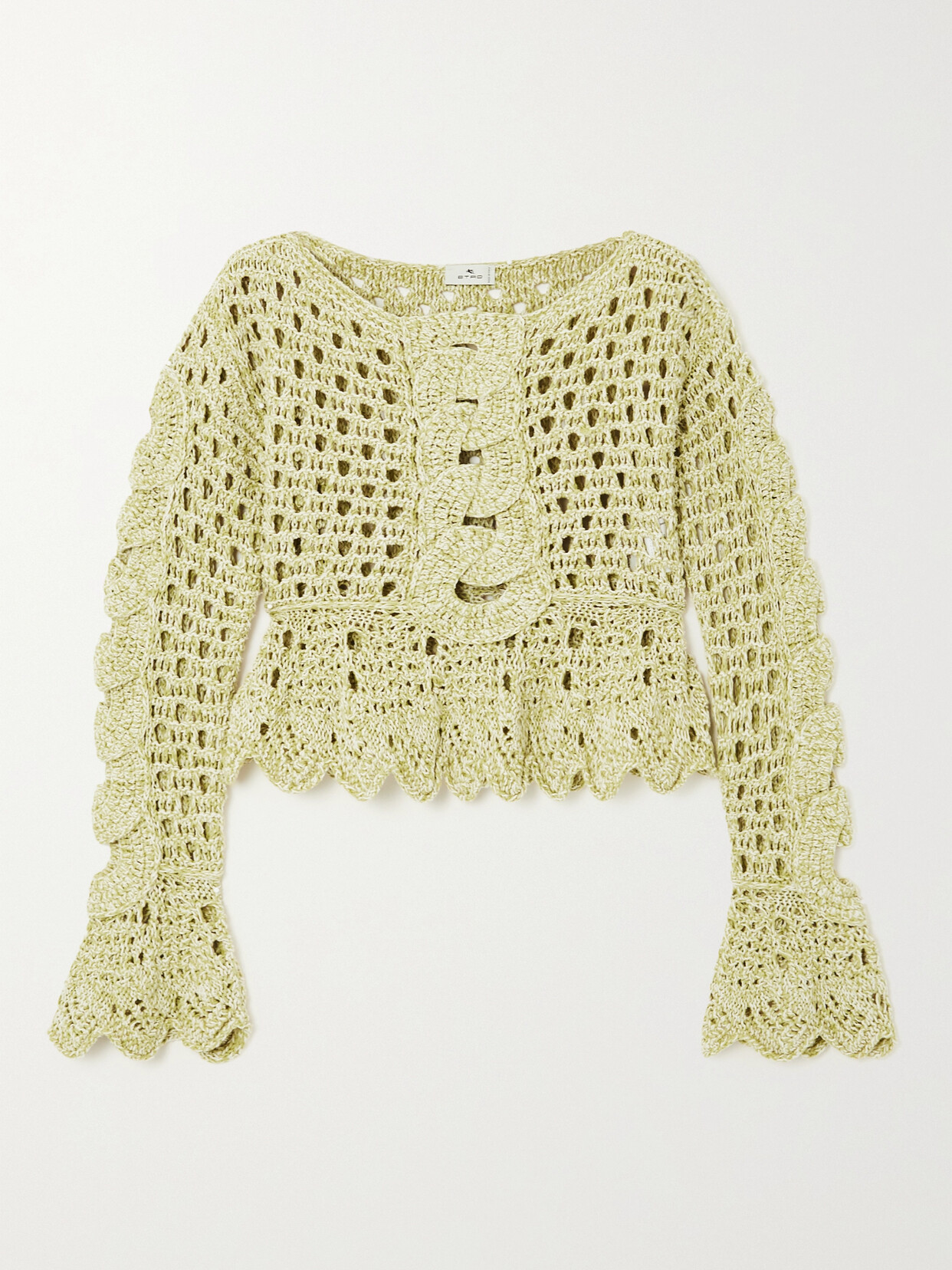 Etro Cropped Crocheted Silk Sweater - Green