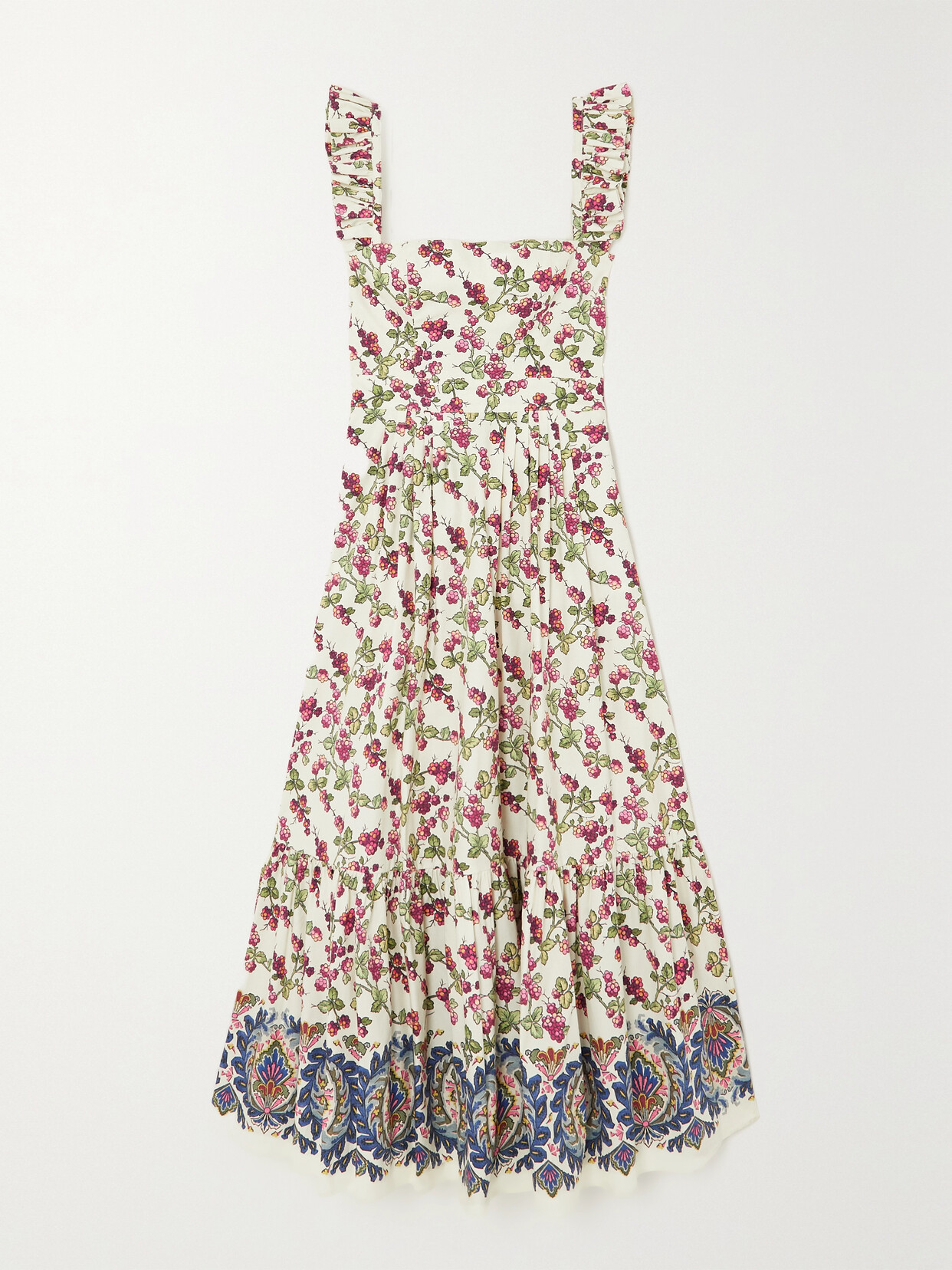 Etro Ruffled Pleated Printed Stretch-cotton Poplin Maxi Dress - Cream