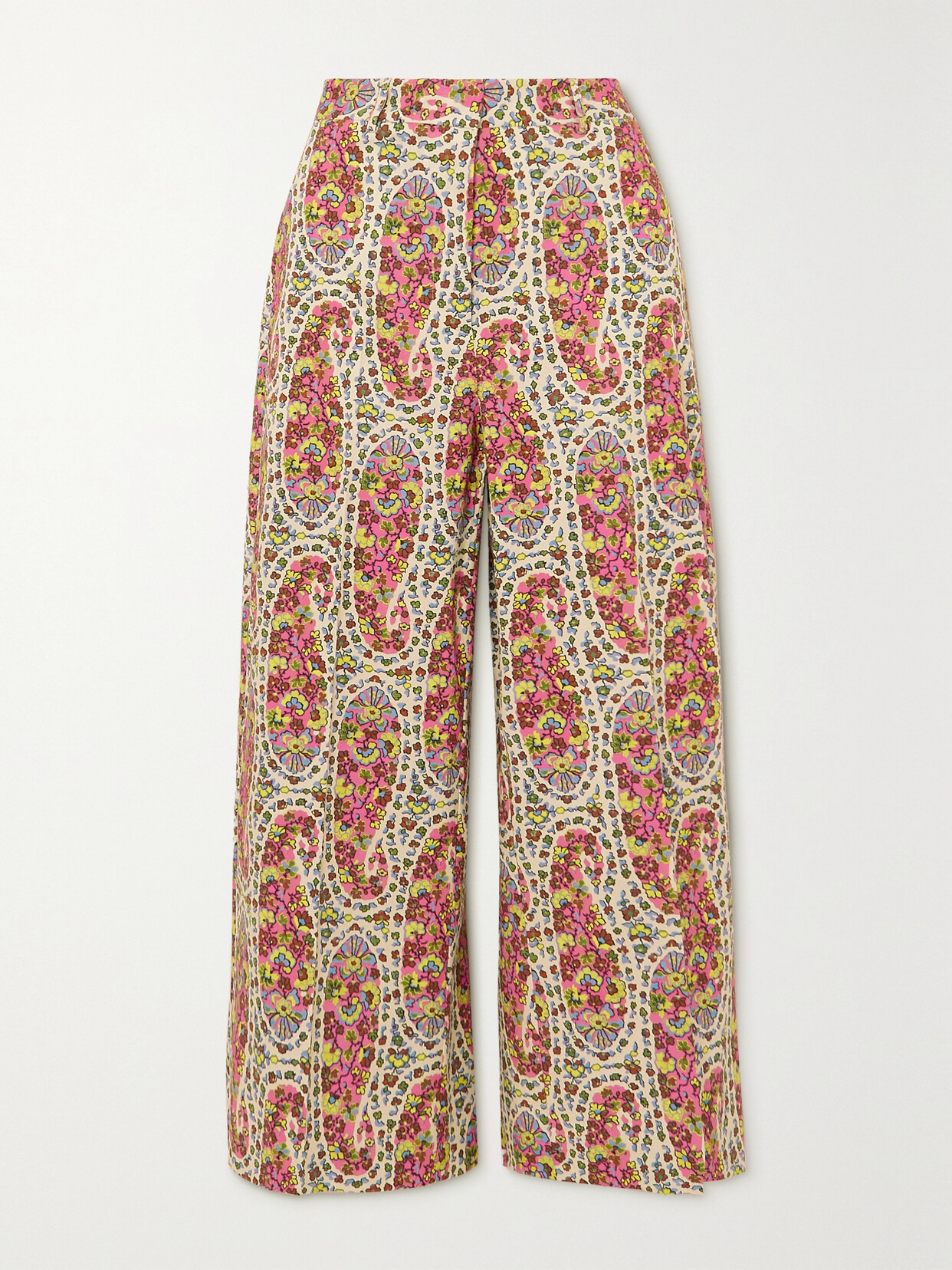 Etro Cropped Printed Stretch-cotton Twill Wide-leg Pants