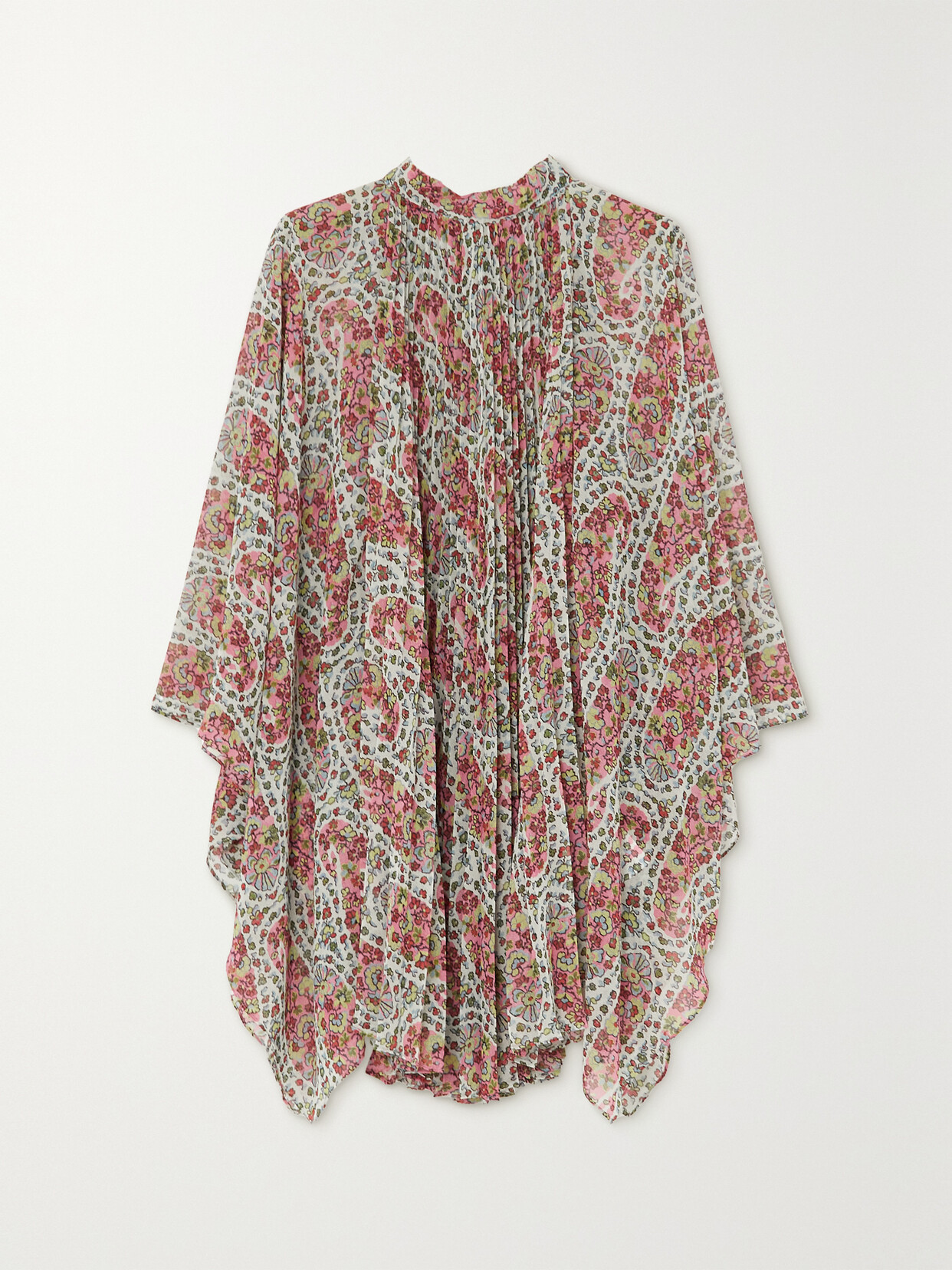 Etro Pleated Printed Chiffon Poncho - Cream