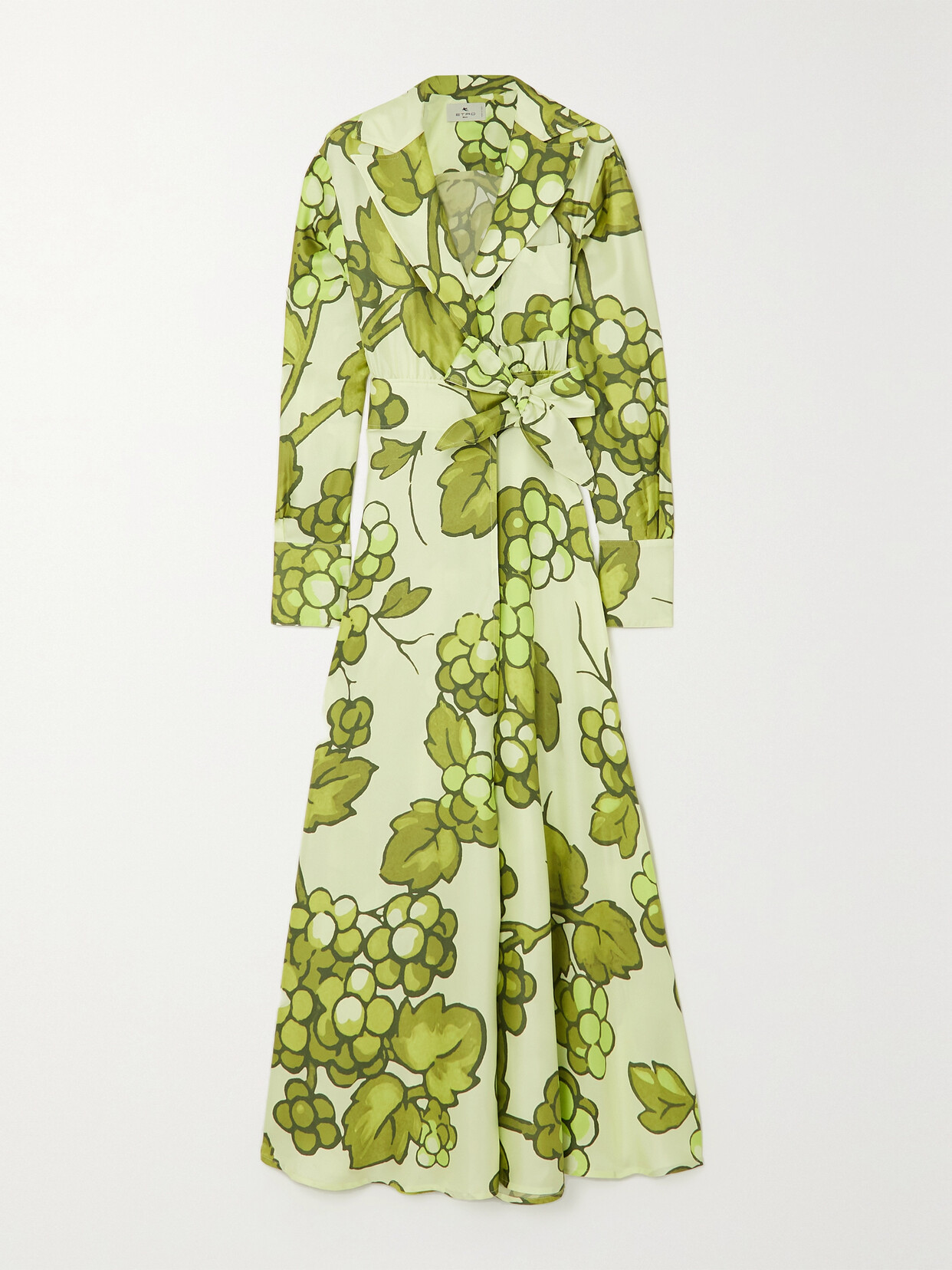Etro Belted Printed Silk-twill Maxi Wrap Dress In Green