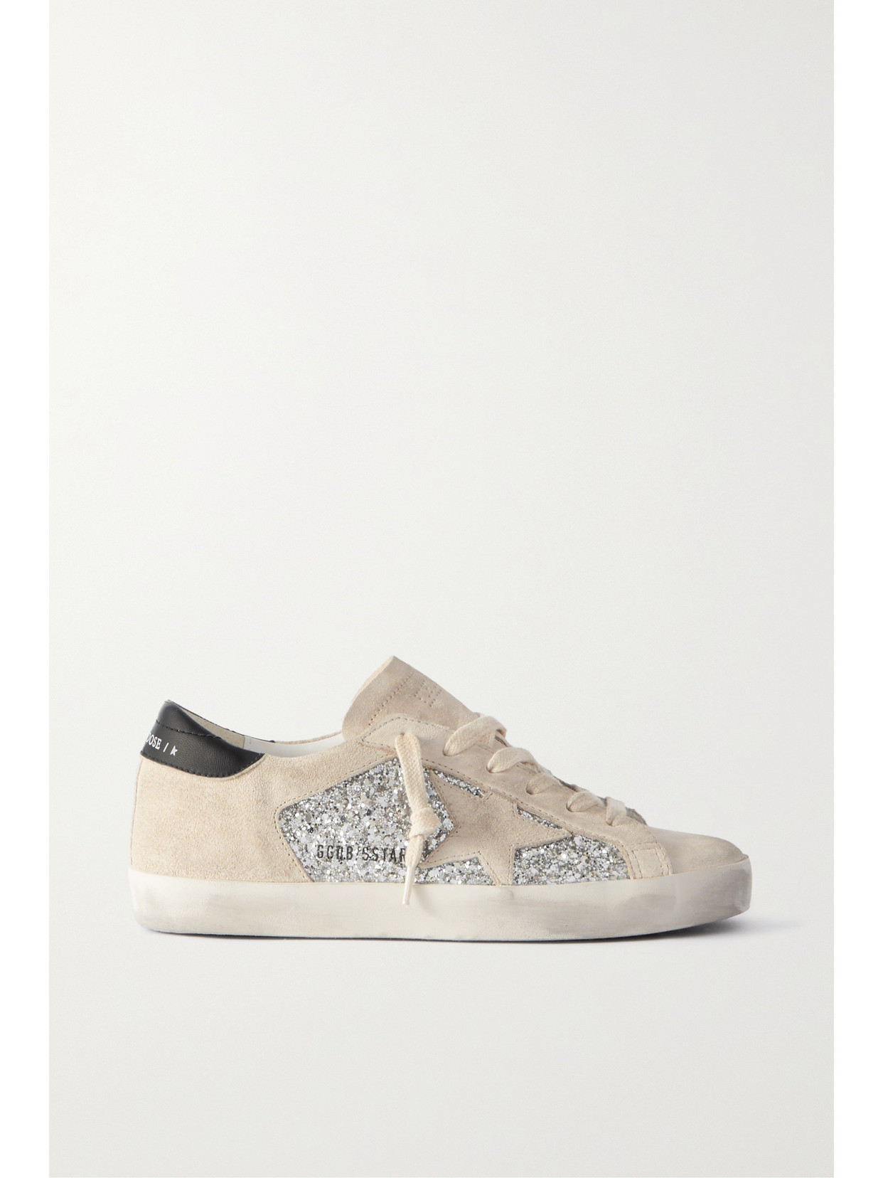 Golden Goose Super-star Leather-trimmed Distressed Glittered Suede Sneakers In Silver