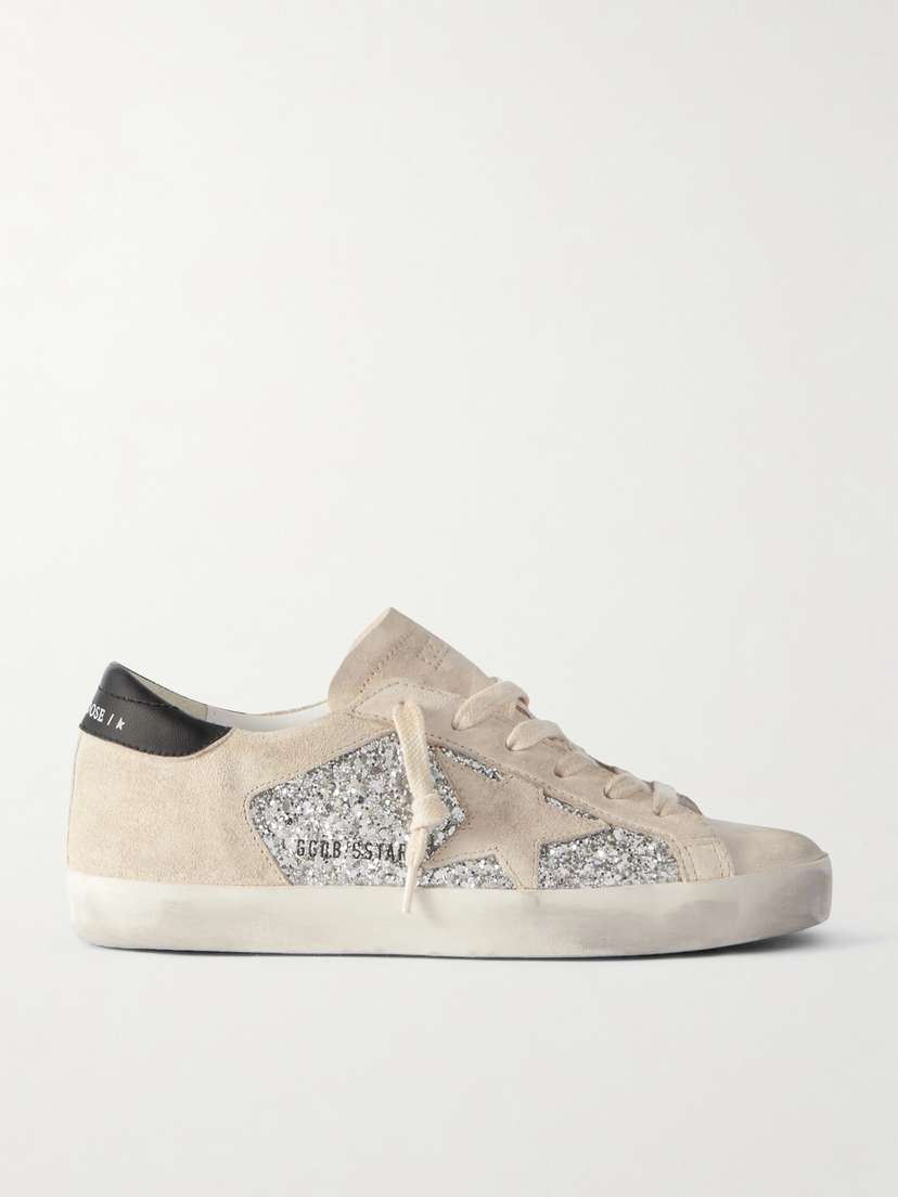 Golden Goose Super-star Leather-trimmed Distressed Glittered Suede Sneakers