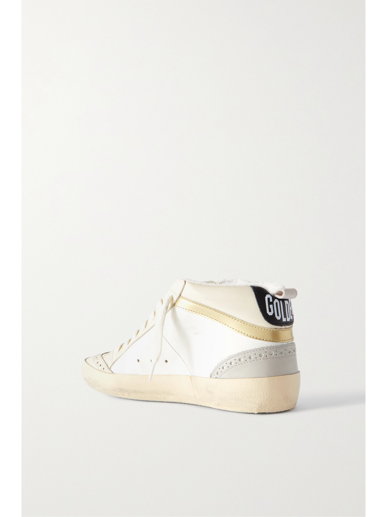 Shop Golden Goose Mid Star Distressed Suede-trimmed Leather Sneakers In White