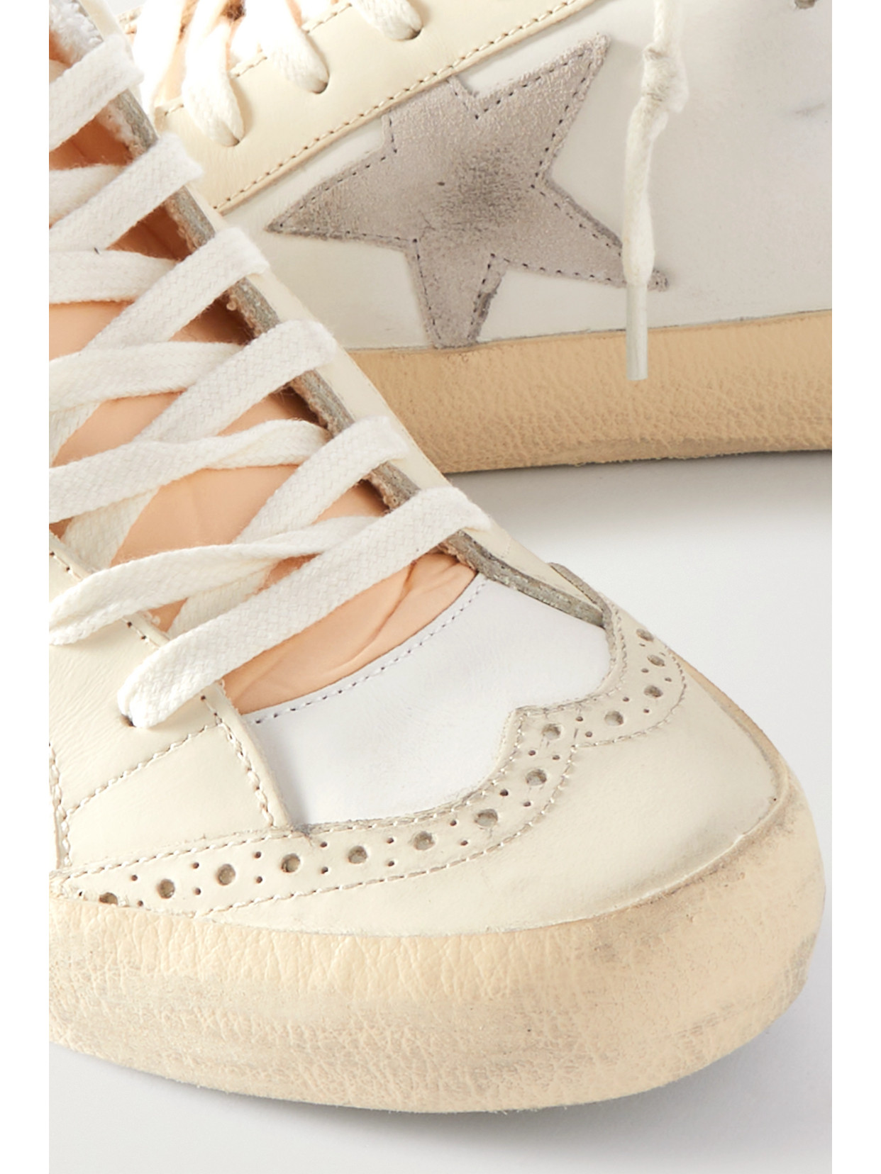 Shop Golden Goose Mid Star Distressed Suede-trimmed Leather Sneakers In White