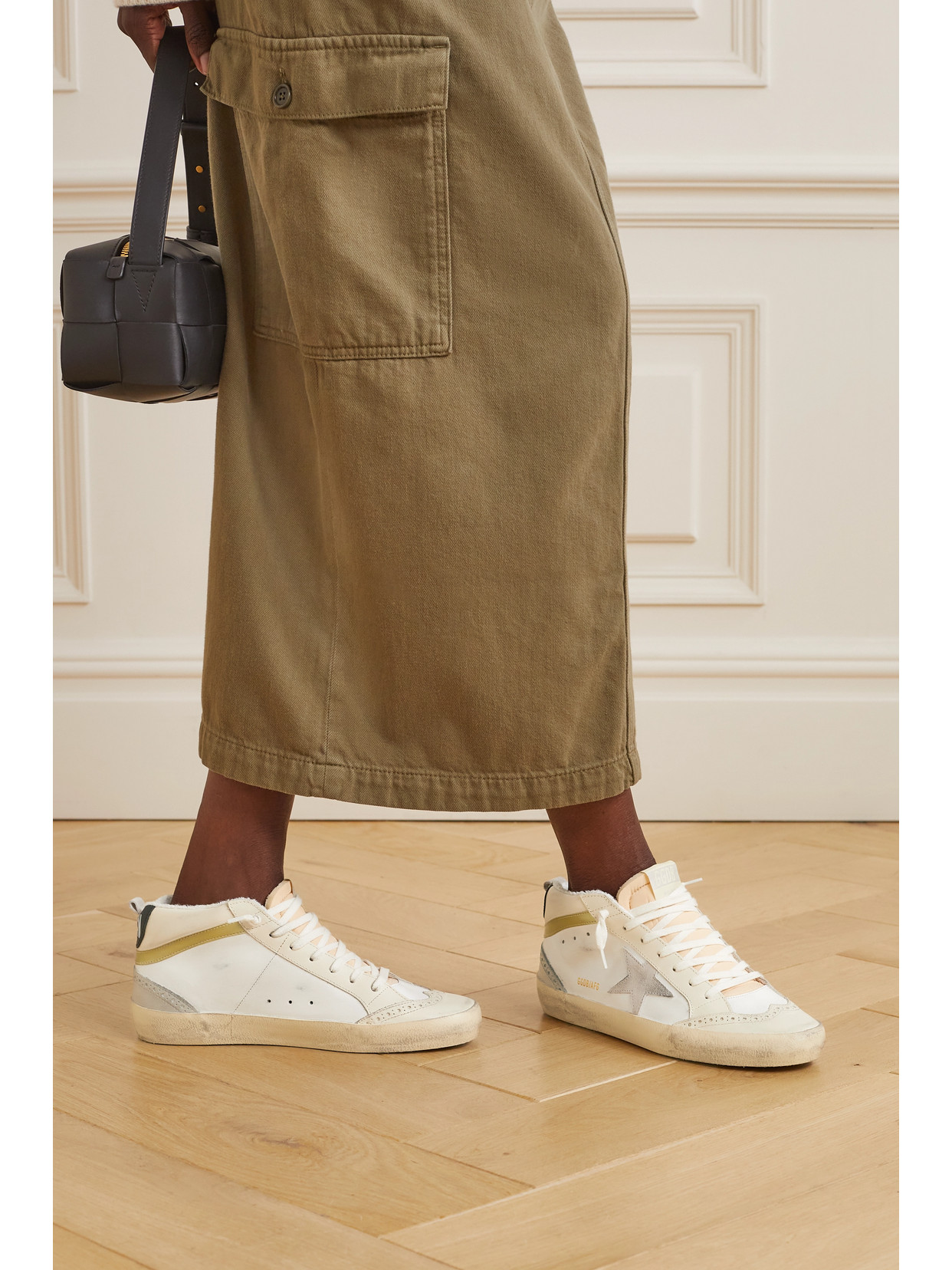 Shop Golden Goose Mid Star Distressed Suede-trimmed Leather Sneakers In White