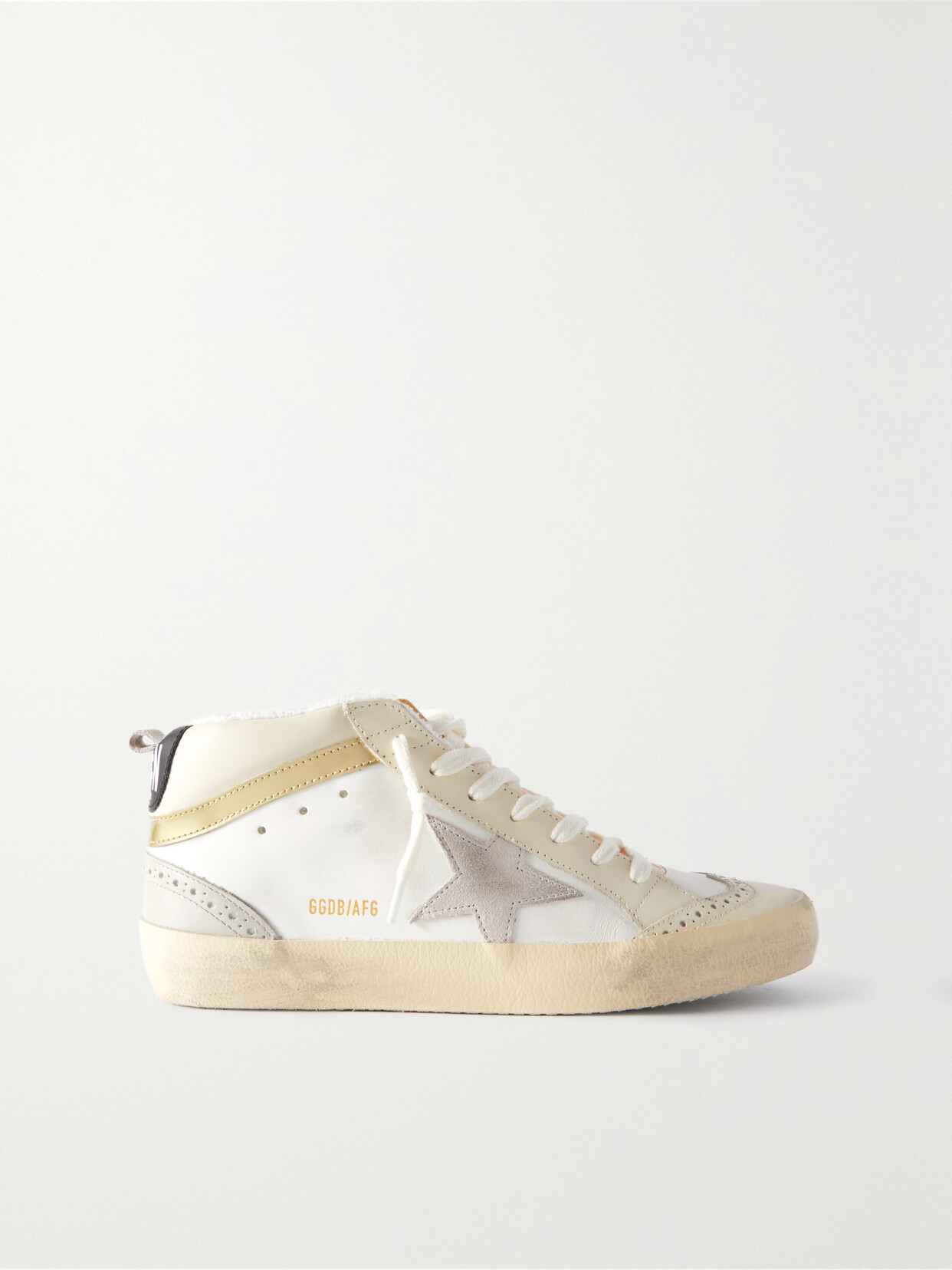 Golden Goose Mid Star Distressed Suede-trimmed Leather Sneakers In White