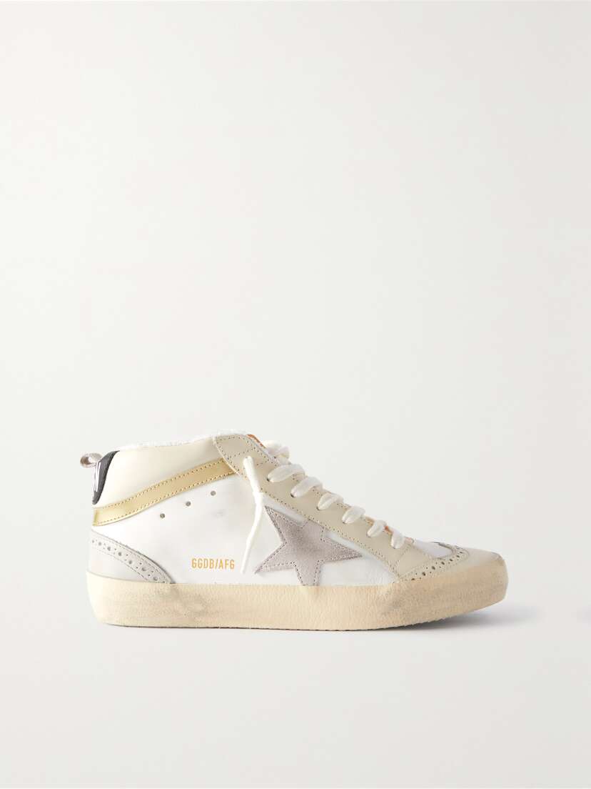 Golden Goose Mid Star Distressed Suede-trimmed Leather Sneakers
